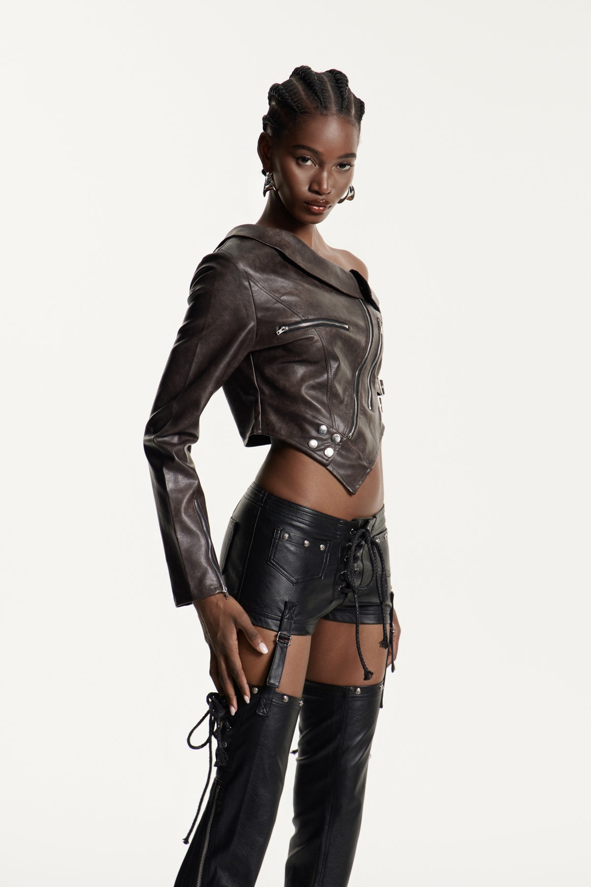 Edythe One Shoulder Deconstruct Leather Top
