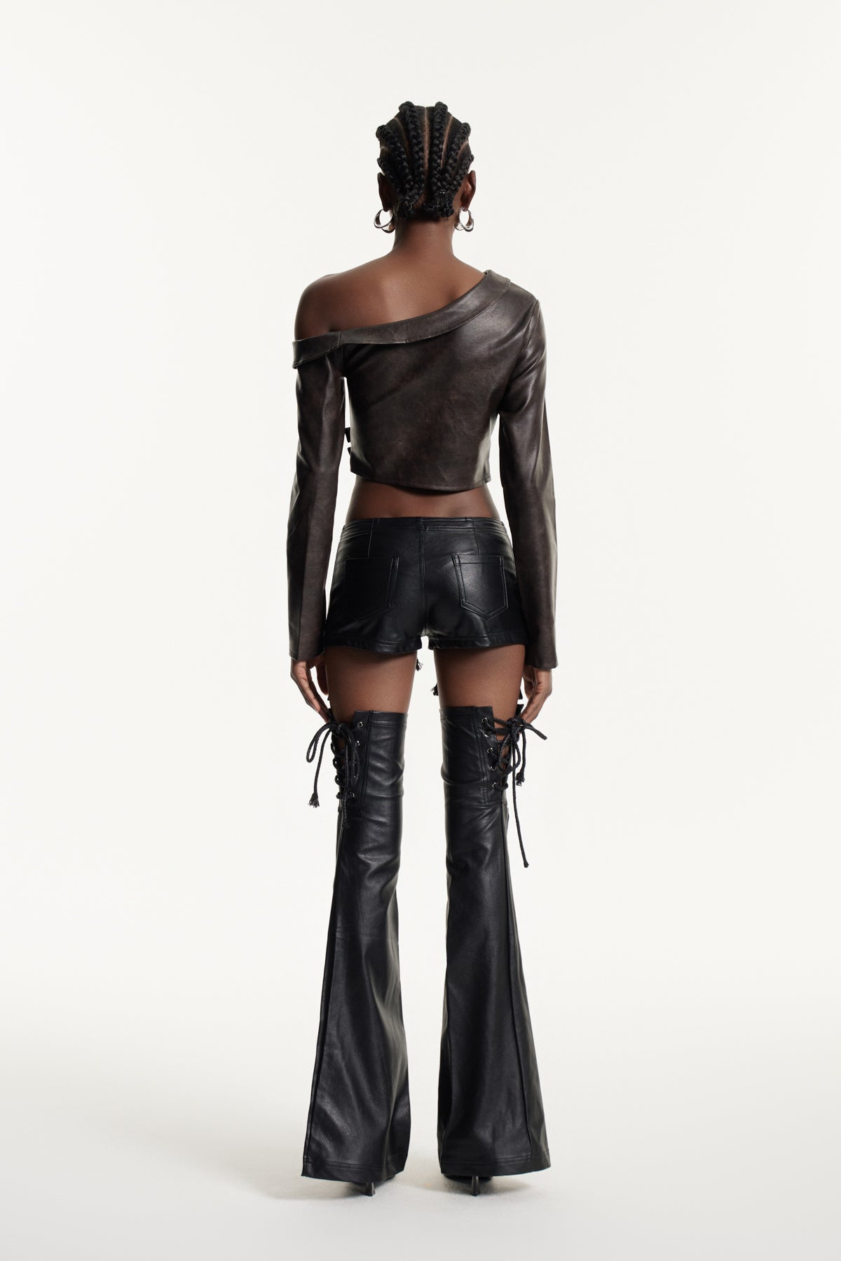 Edythe One Shoulder Deconstruct Leather Top
