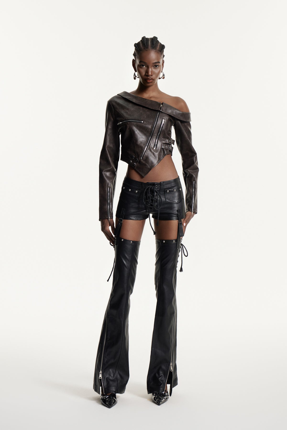 Edythe One Shoulder Deconstruct Leather Top