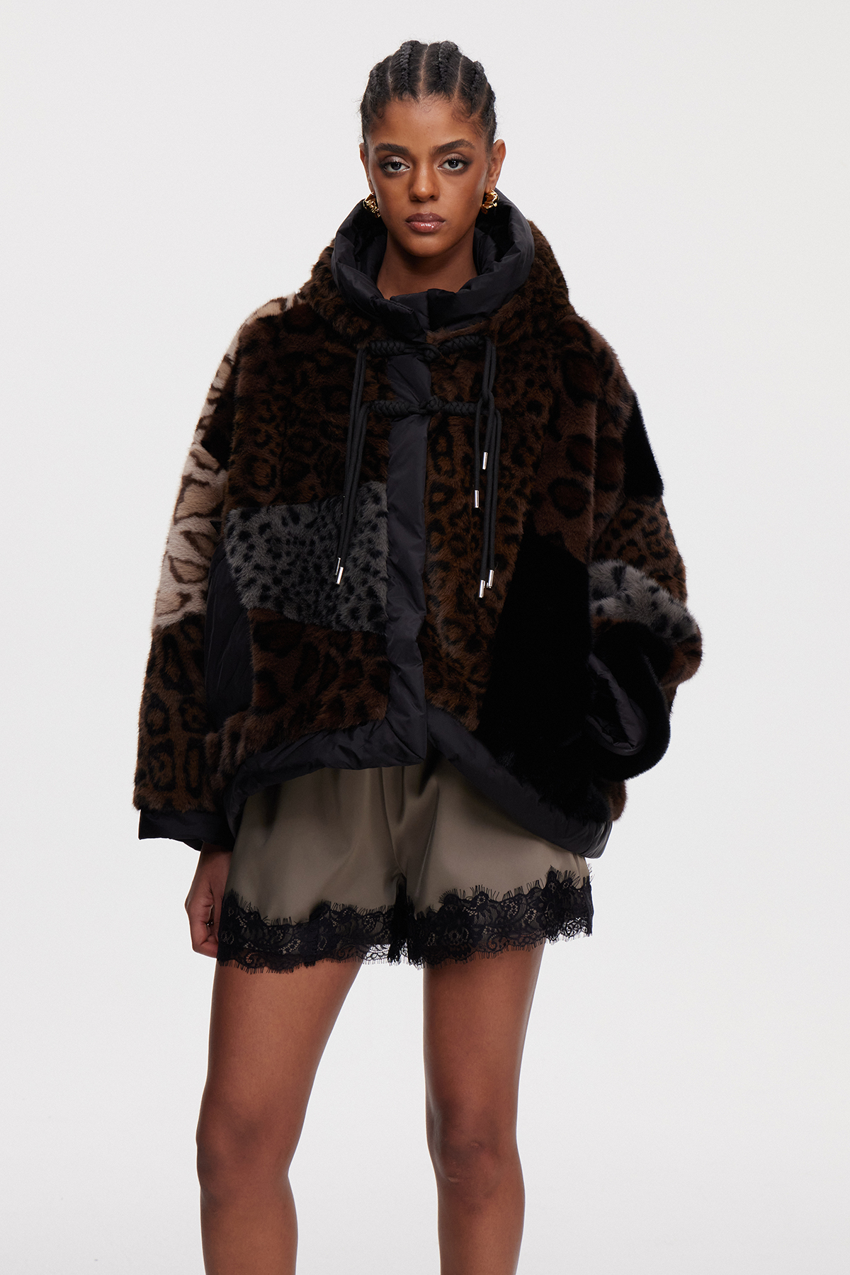 Eemeli Faux Fur Deconstruct Leopard Jacket In Brown
