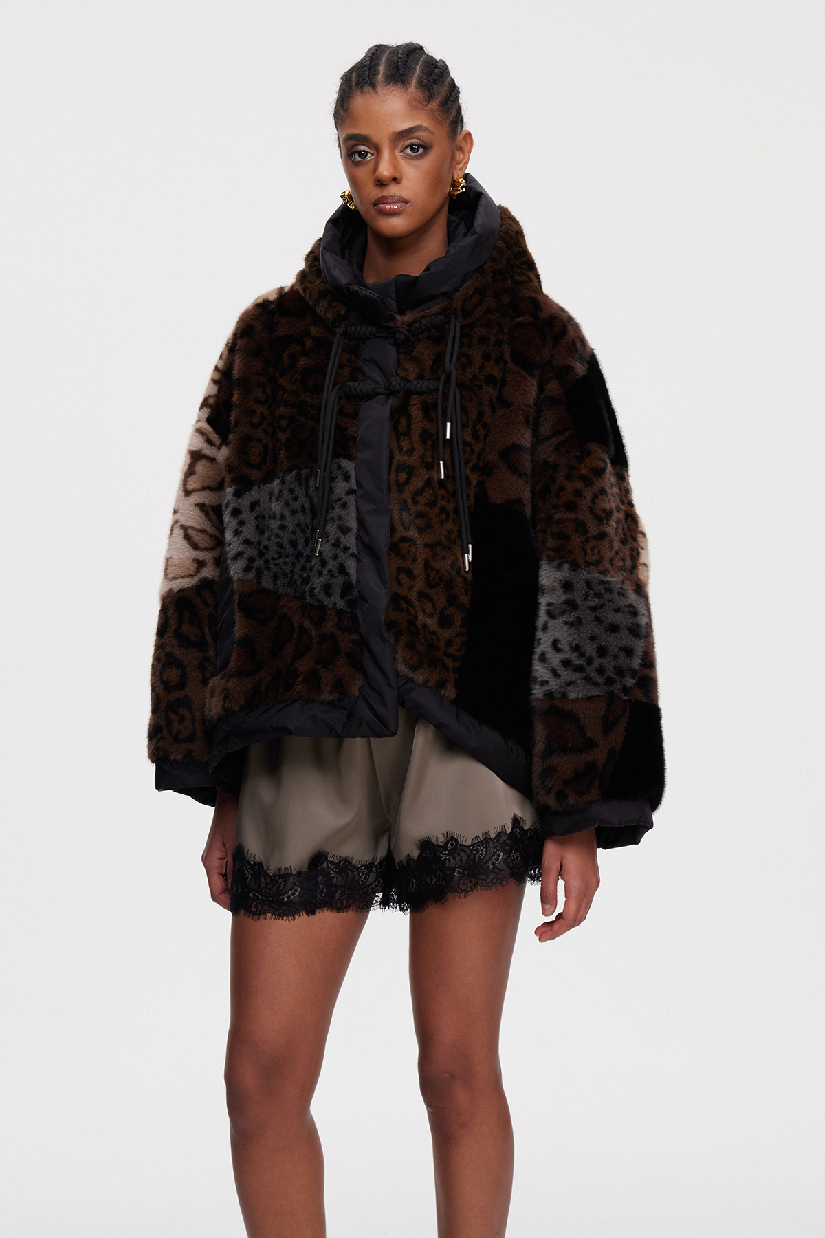 Eemeli Faux Fur Deconstruct Leopard Jacket In Brown