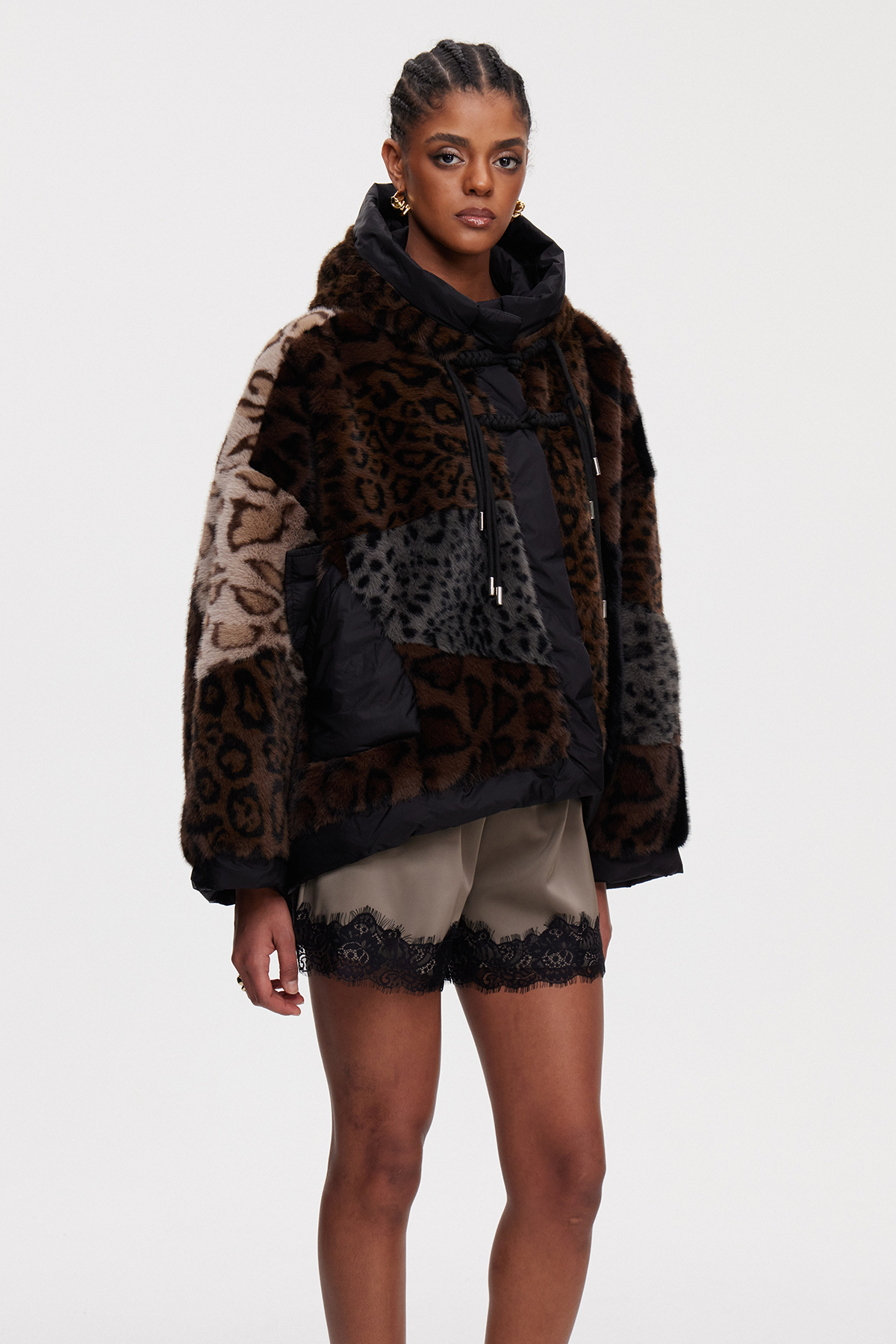 Eemeli Faux Fur Deconstruct Leopard Jacket In Brown