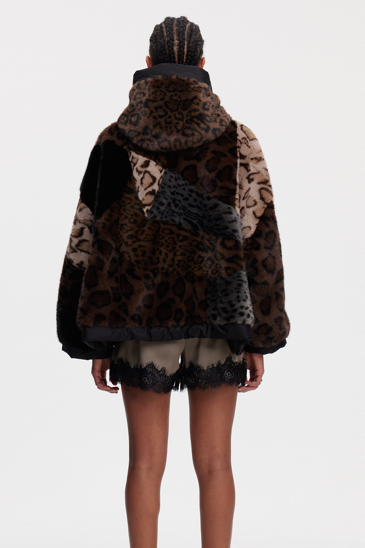 Eemeli Faux Fur Deconstruct Leopard Jacket In Brown
