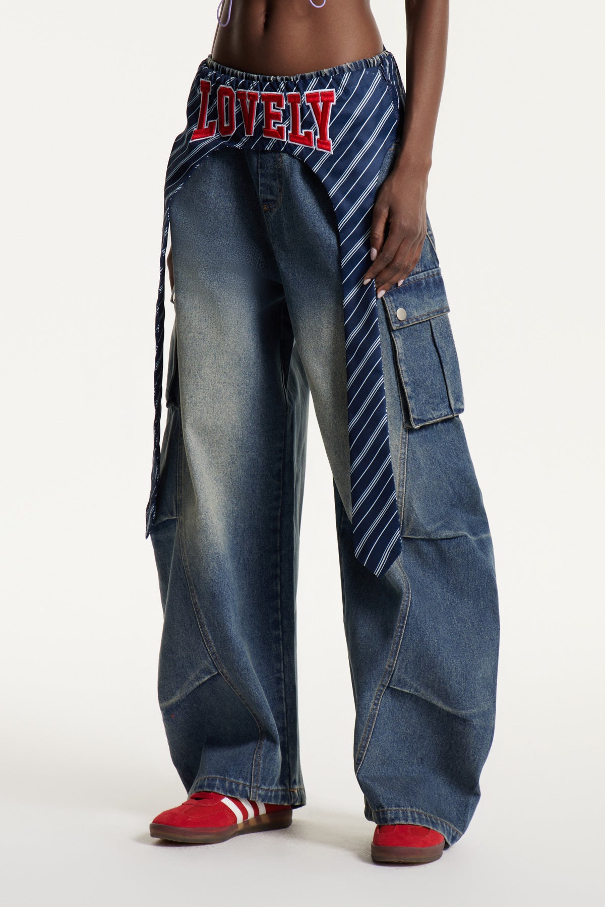 Deepak Stripe Deconstruct Baggy Jeans