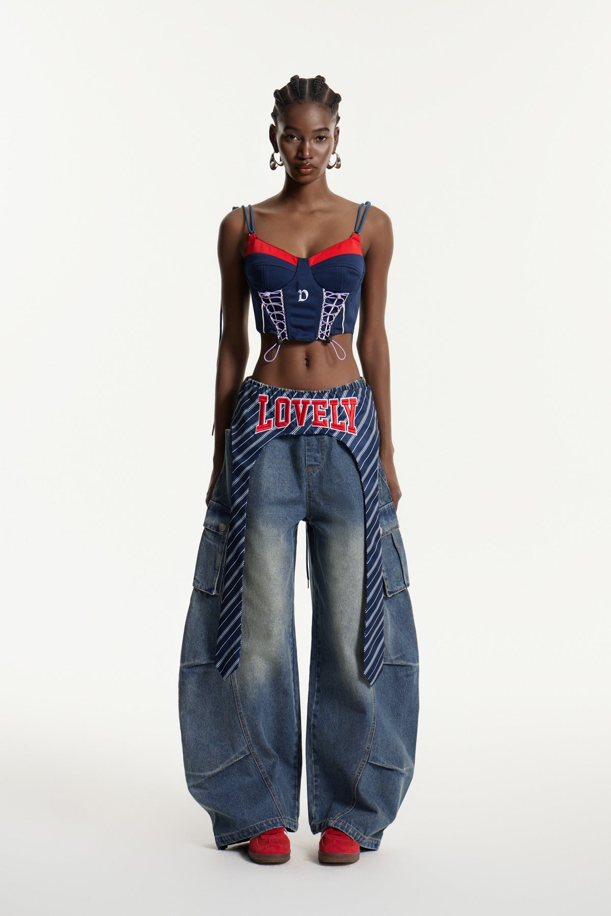 Deepak Stripe Deconstruct Baggy Jeans