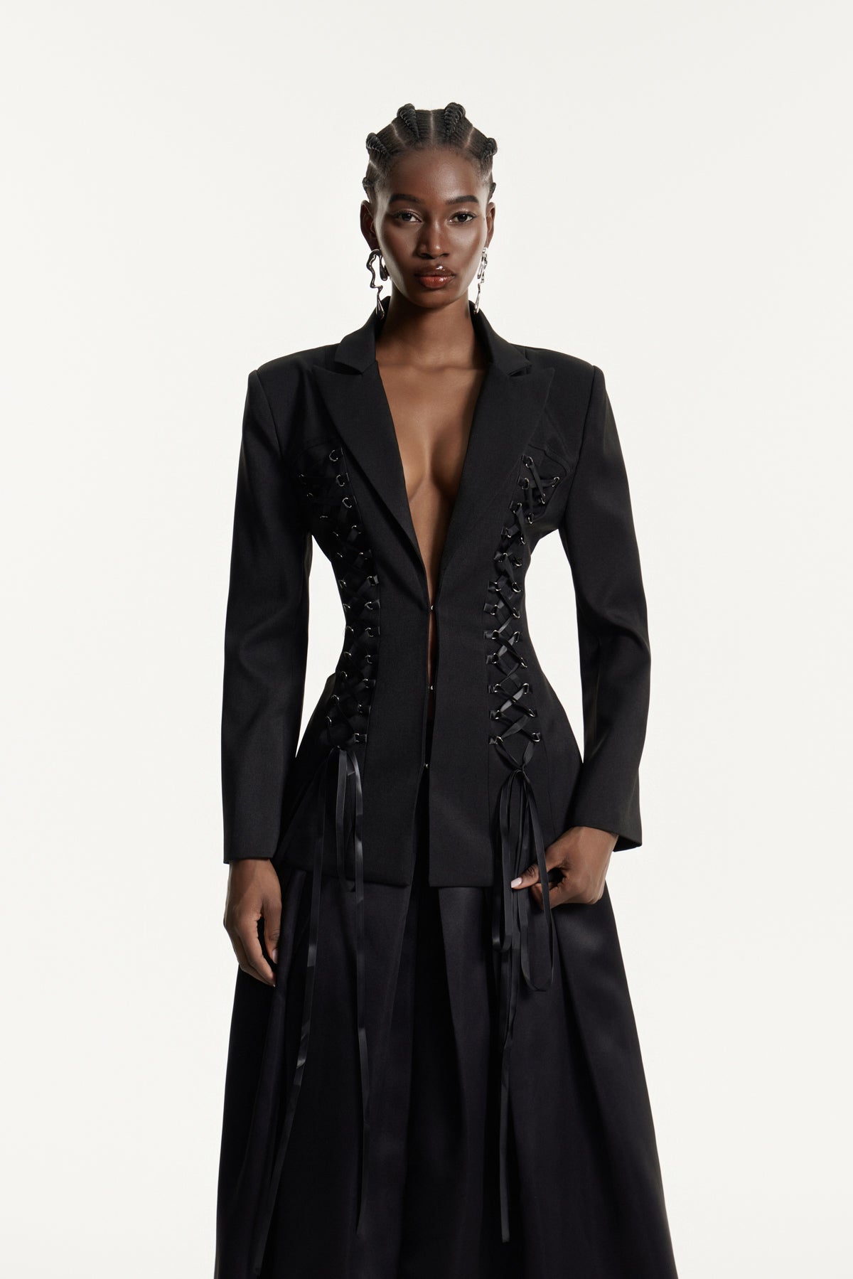 Eesa Plunge Lace Up Blazer
