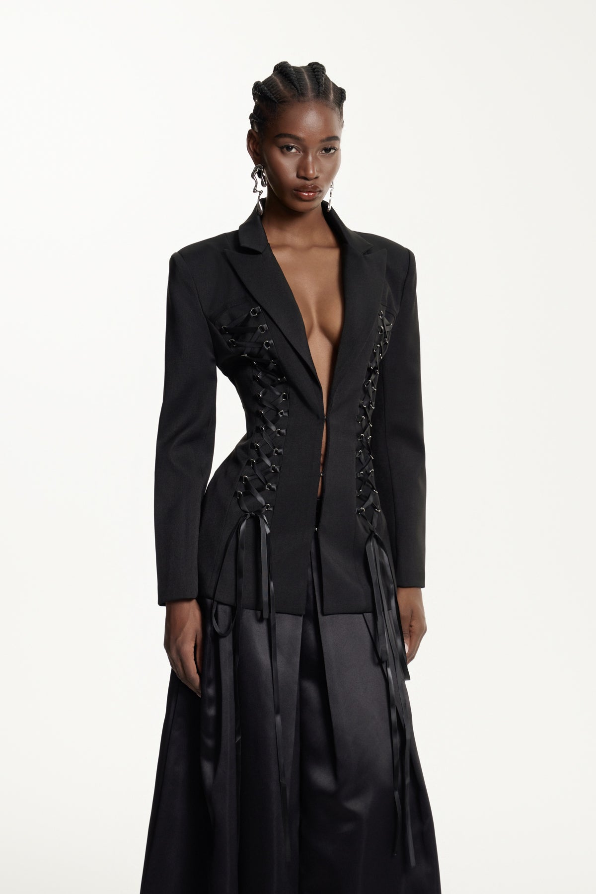 Eesa Plunge Lace Up Blazer