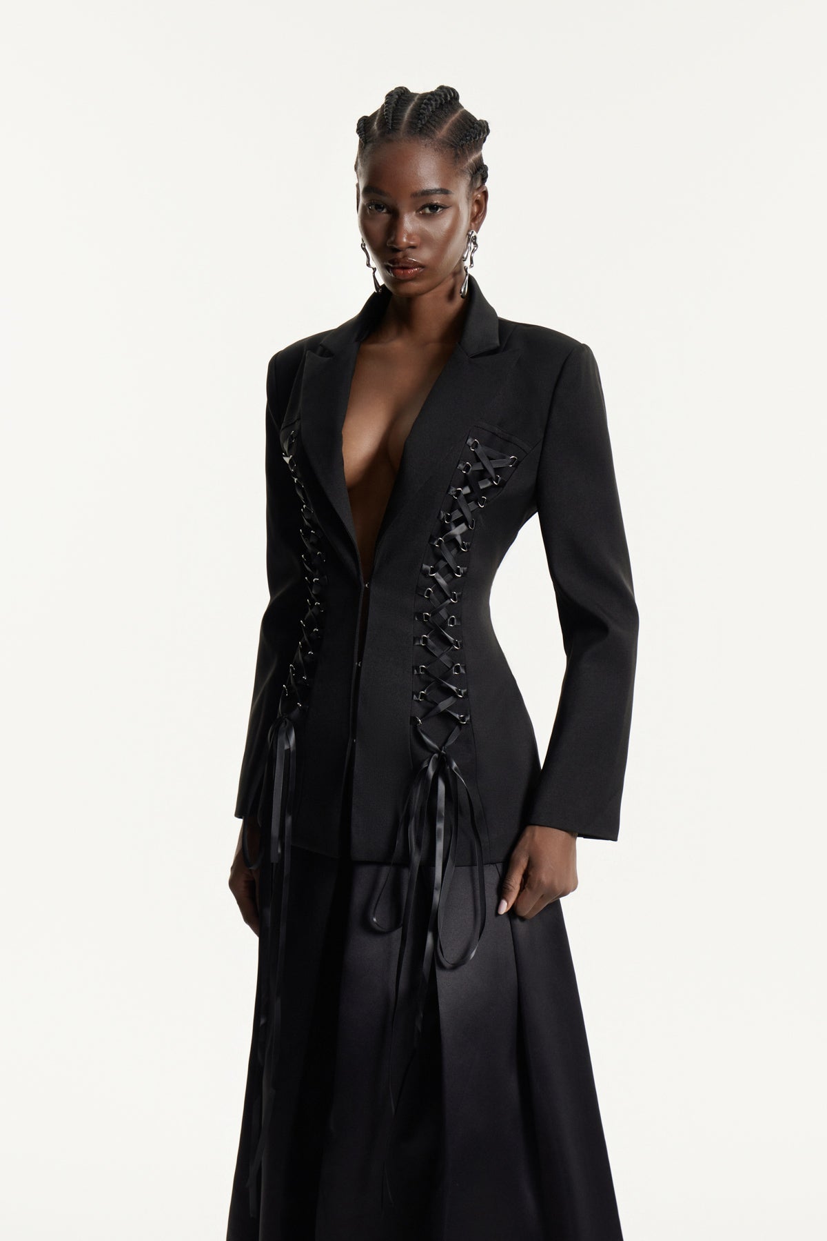 Eesa Plunge Lace Up Blazer