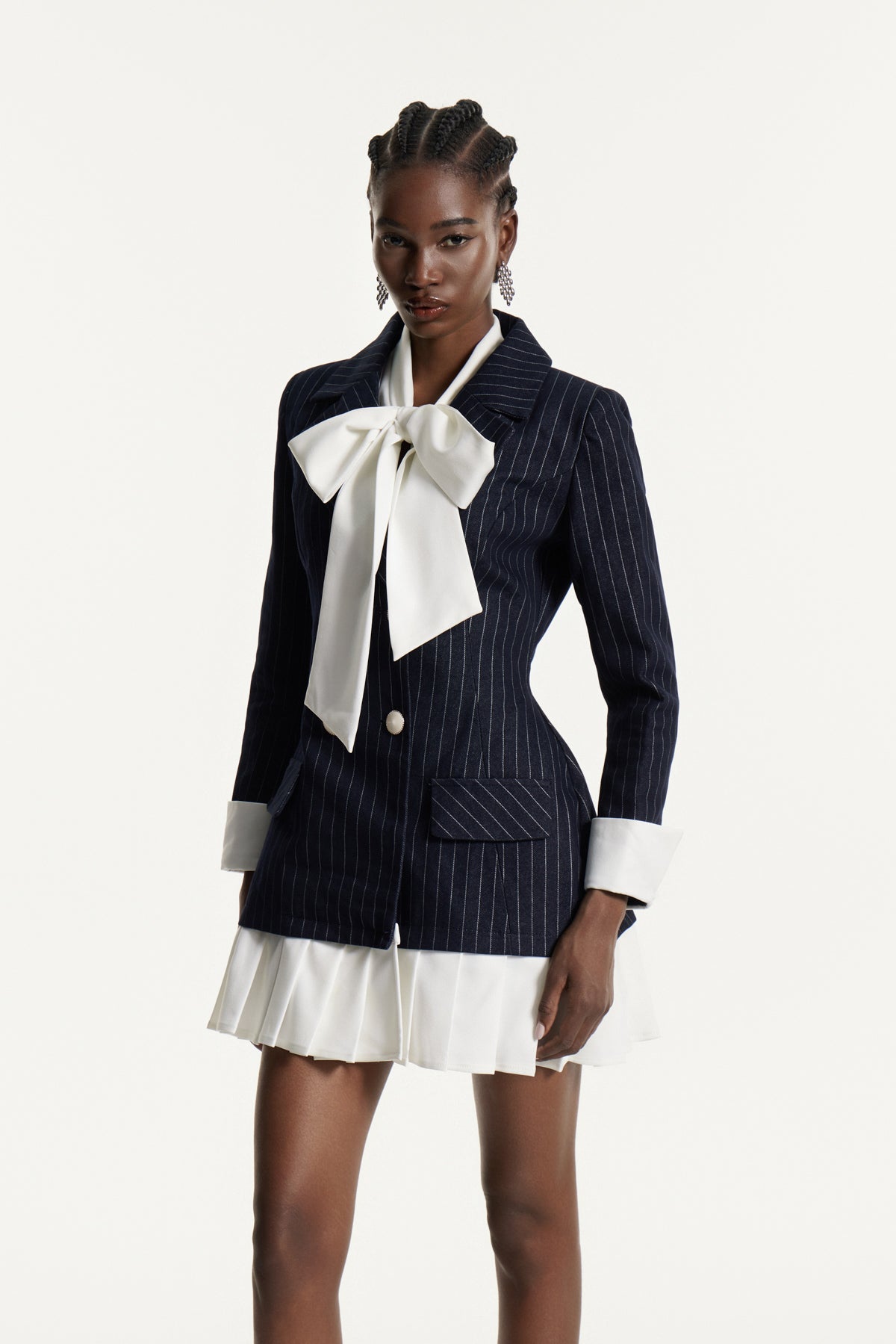 Effie Stripe Bow Mini Blazer Dress