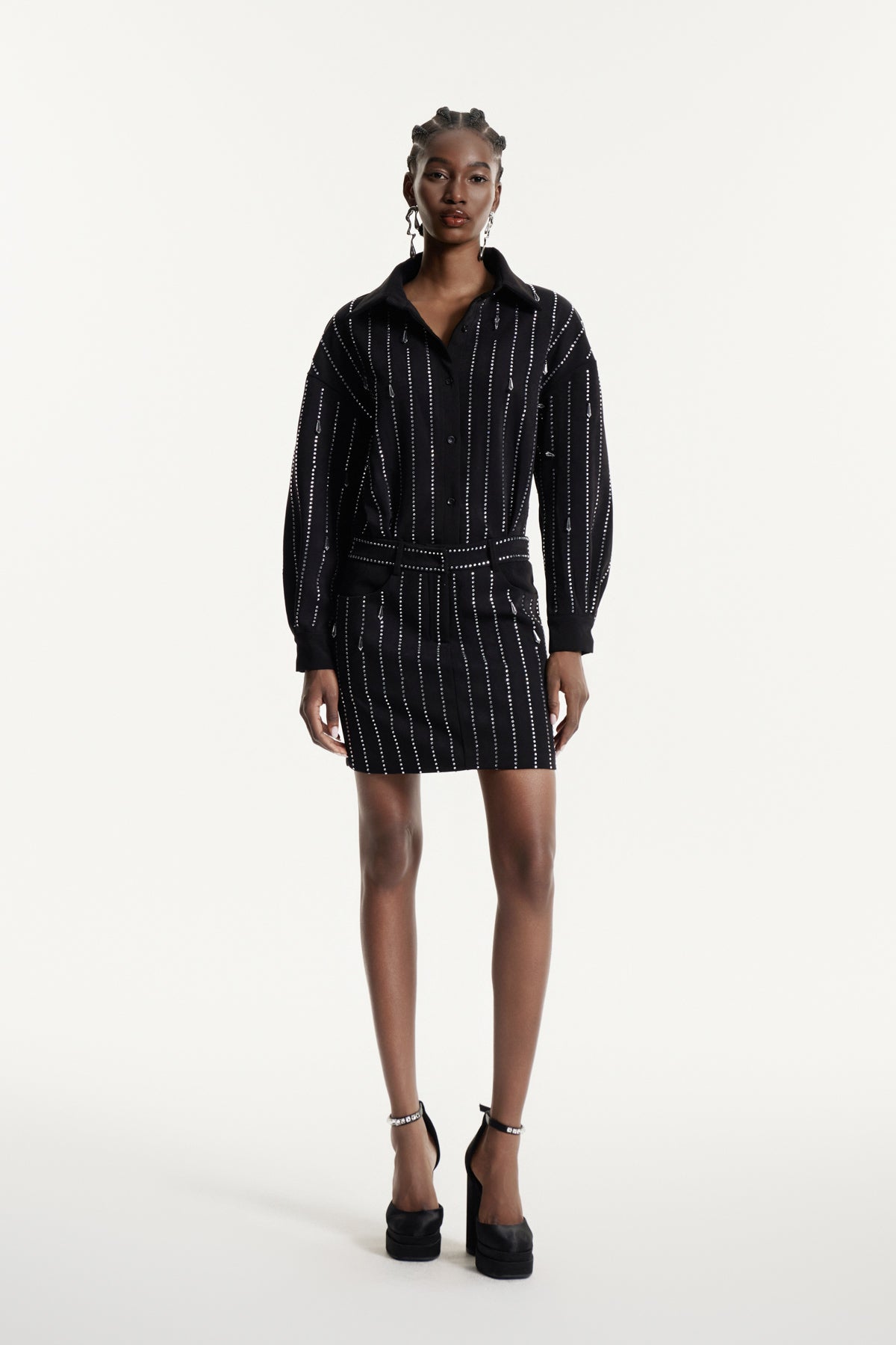 Effimia Rhinestone Mini Shirt Dress