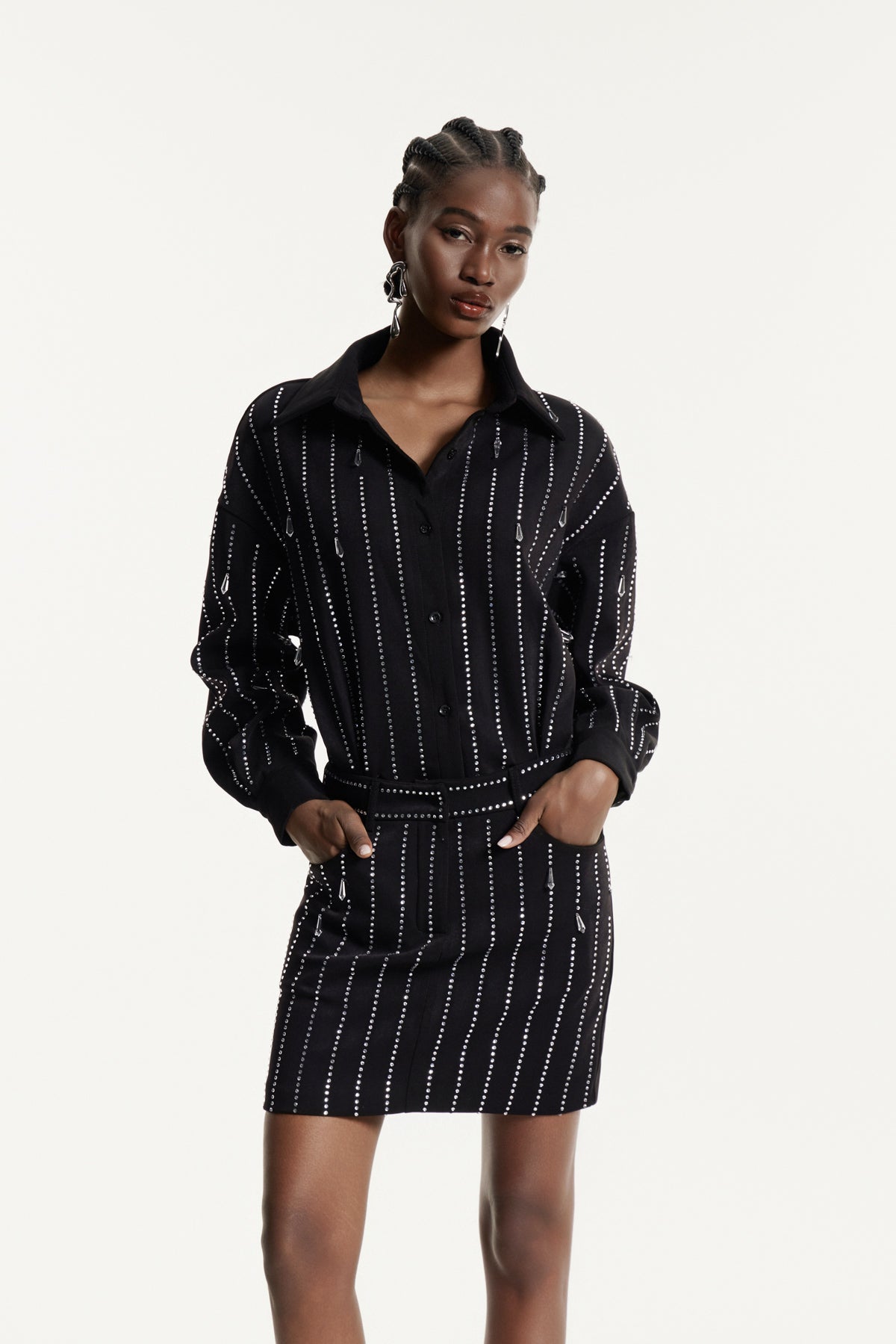 Effimia Rhinestone Mini Shirt Dress