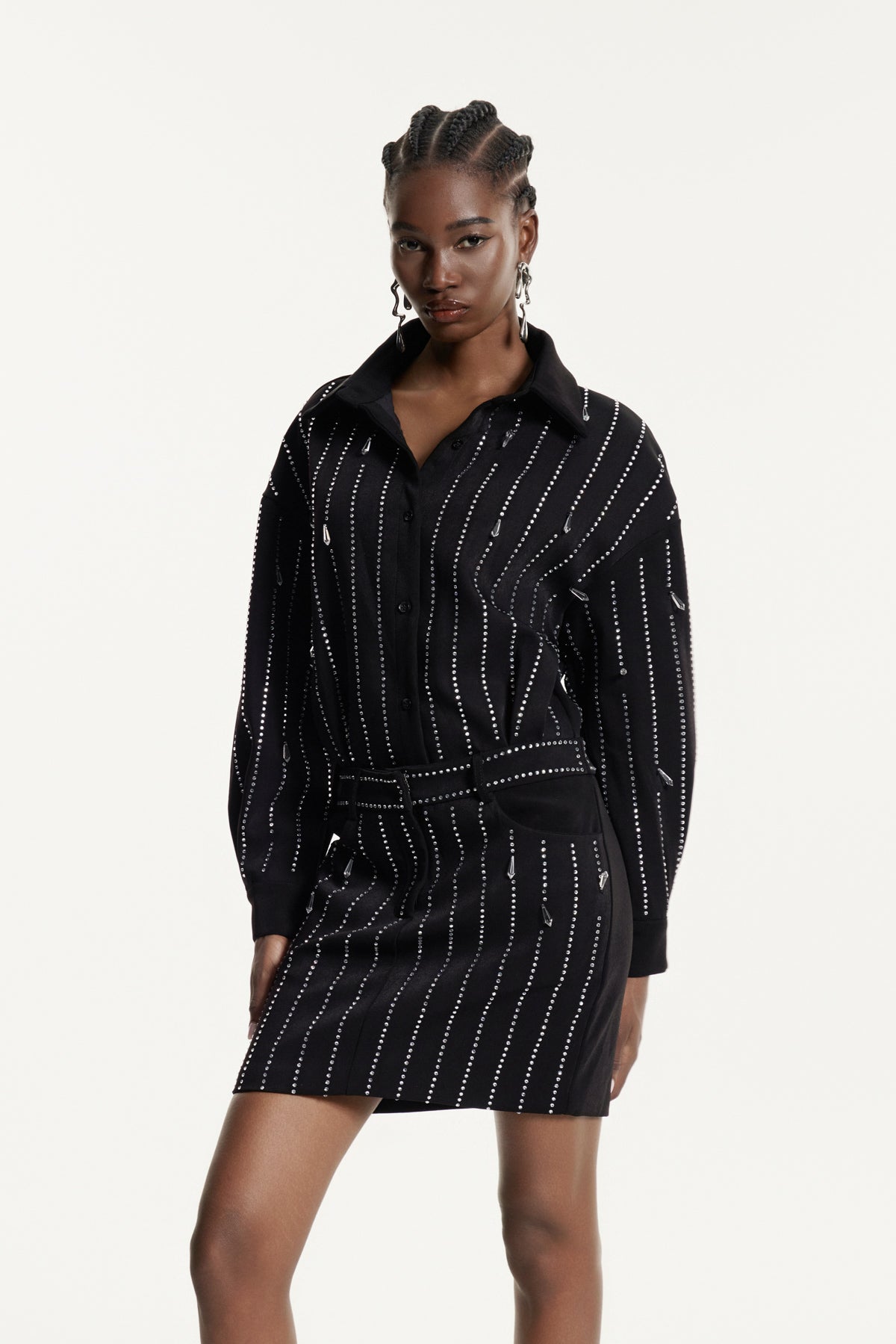 Effimia Rhinestone Mini Shirt Dress