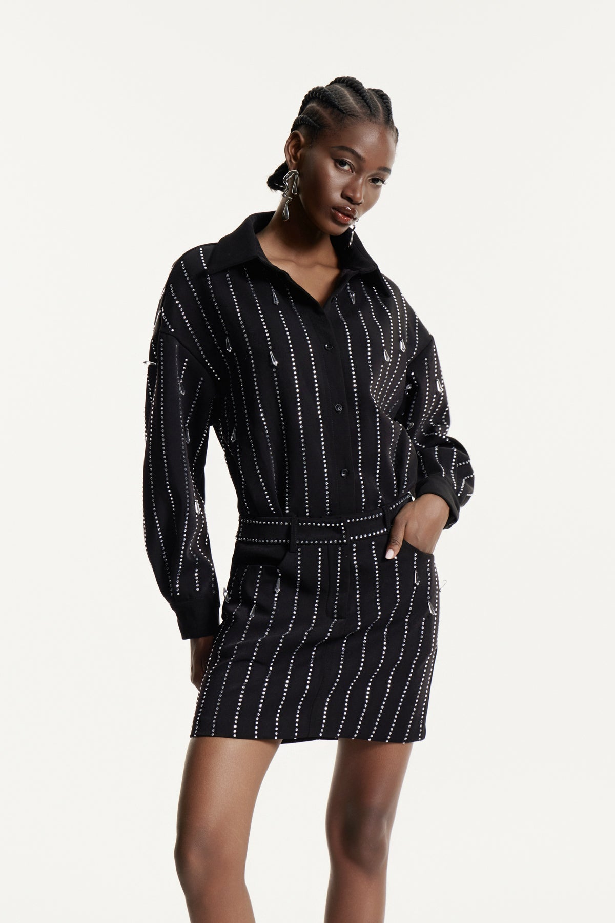Effimia Rhinestone Mini Shirt Dress