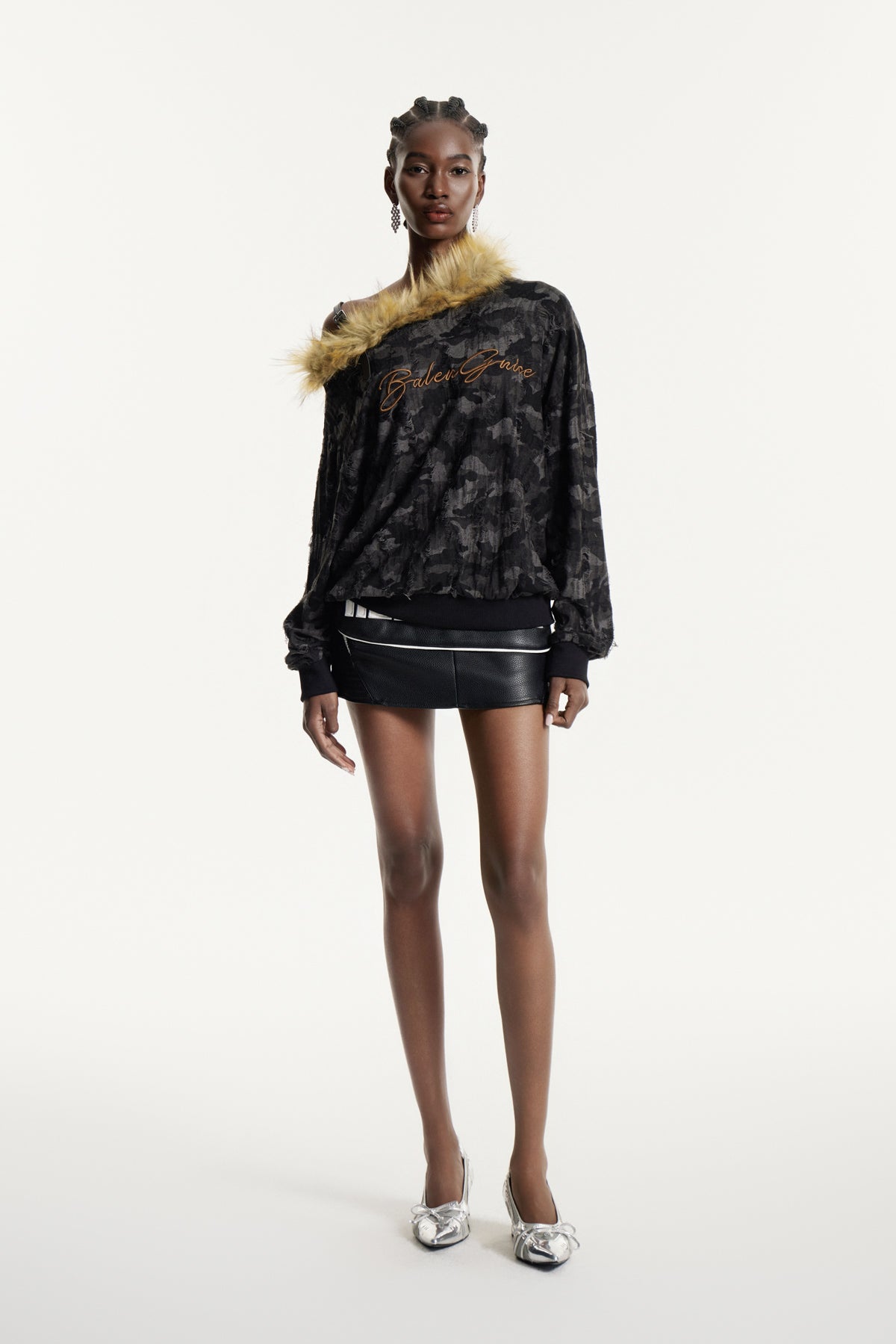 Efrem Camouflage Print Faux Fur Top