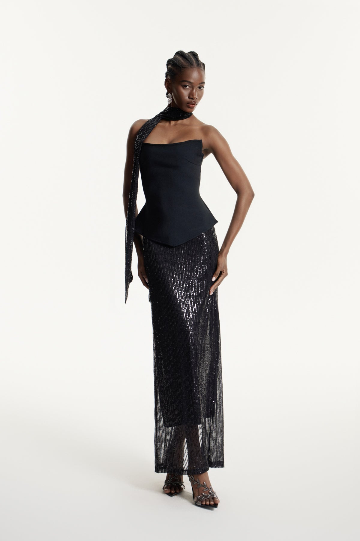 Efstathios Sequin Scarf Skirt Set