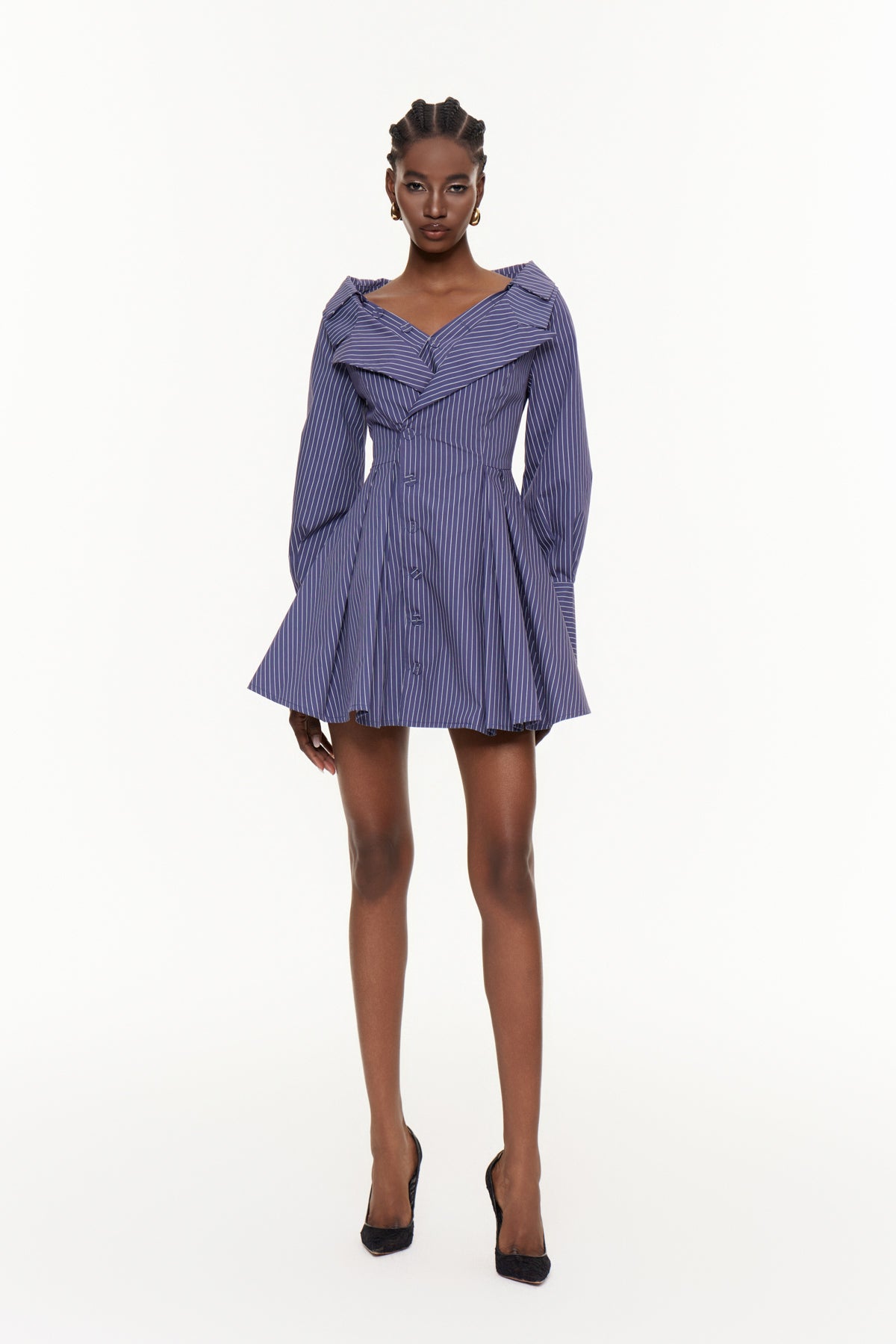 Egidio Off Shoulder Stripe Mini Shirt Dress