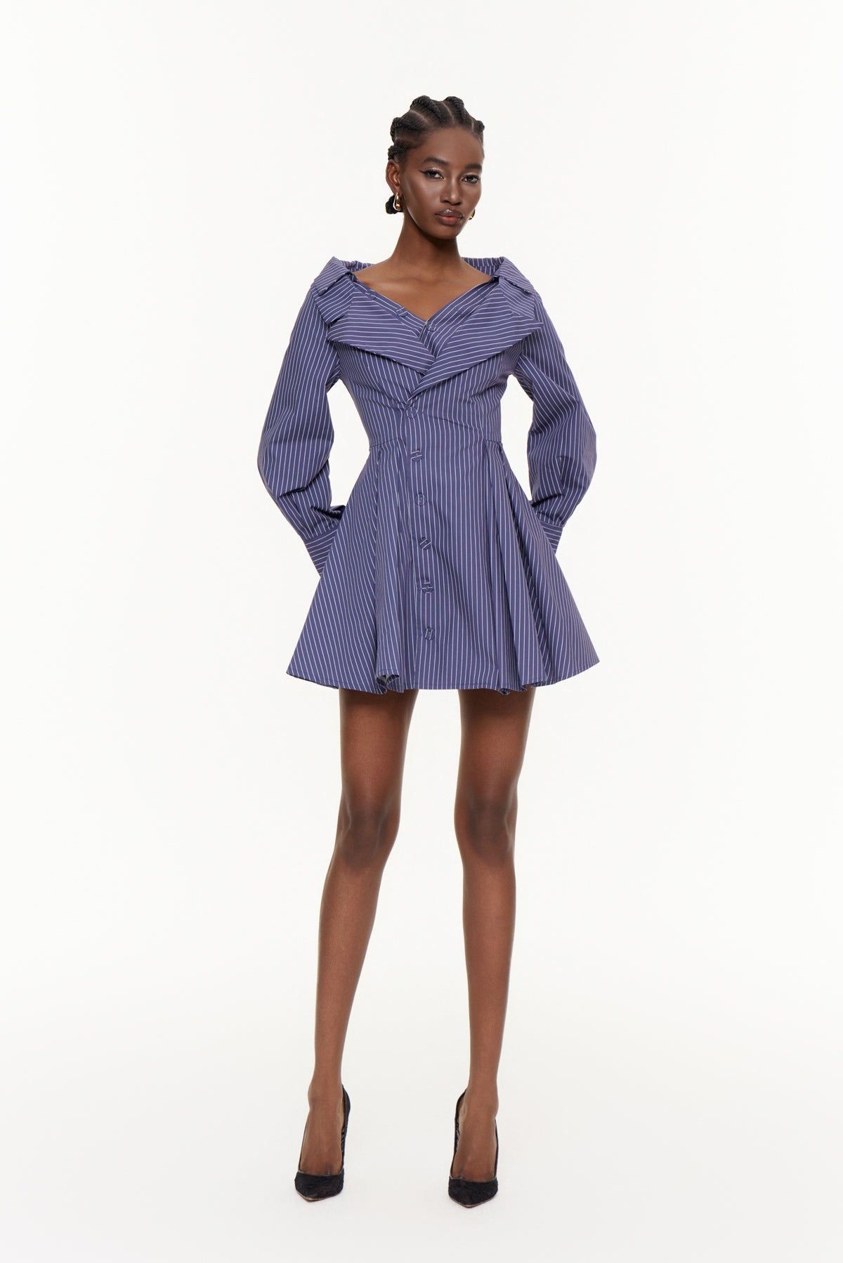 Egidio Off Shoulder Stripe Mini Shirt Dress