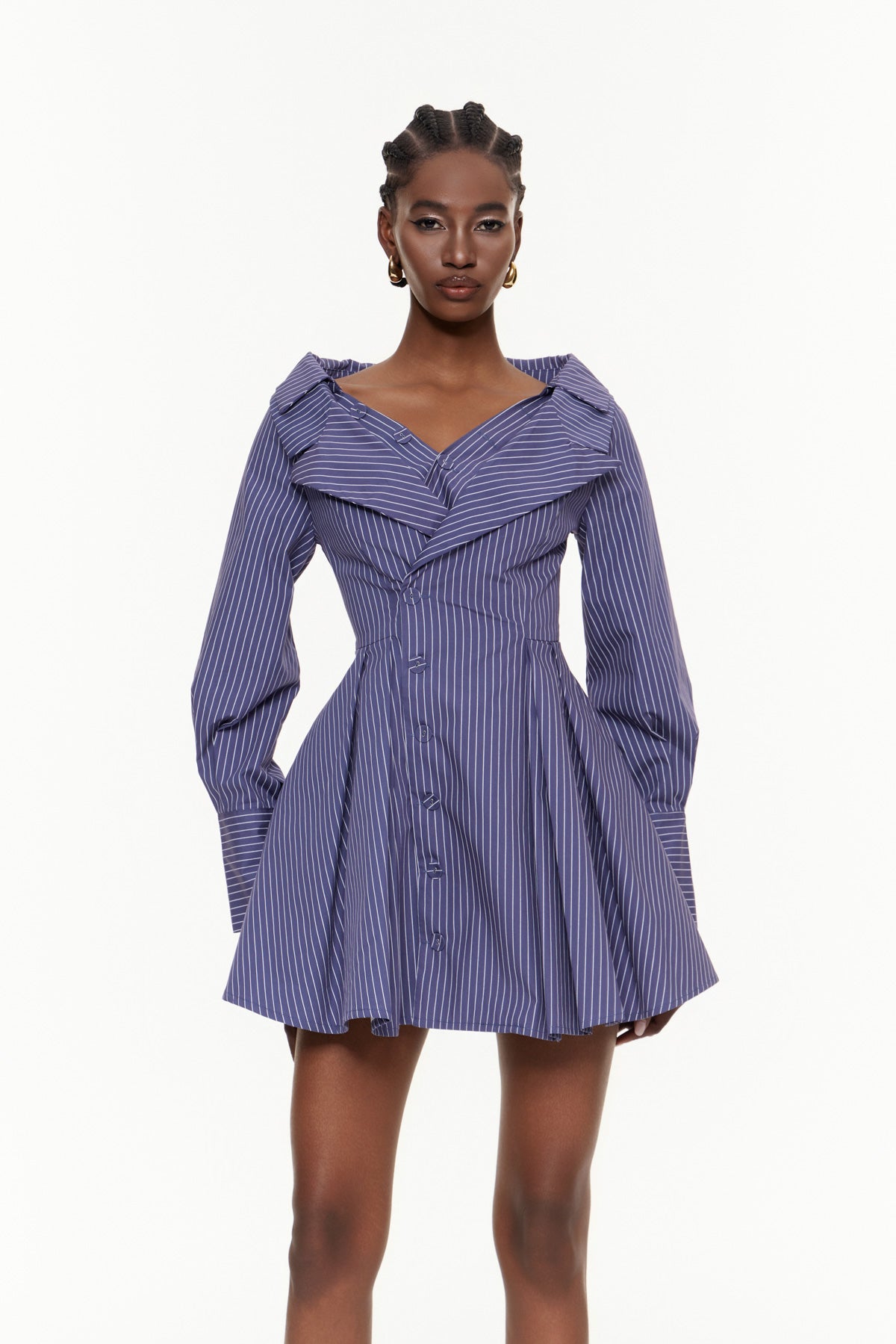 Egidio Off Shoulder Stripe Mini Shirt Dress