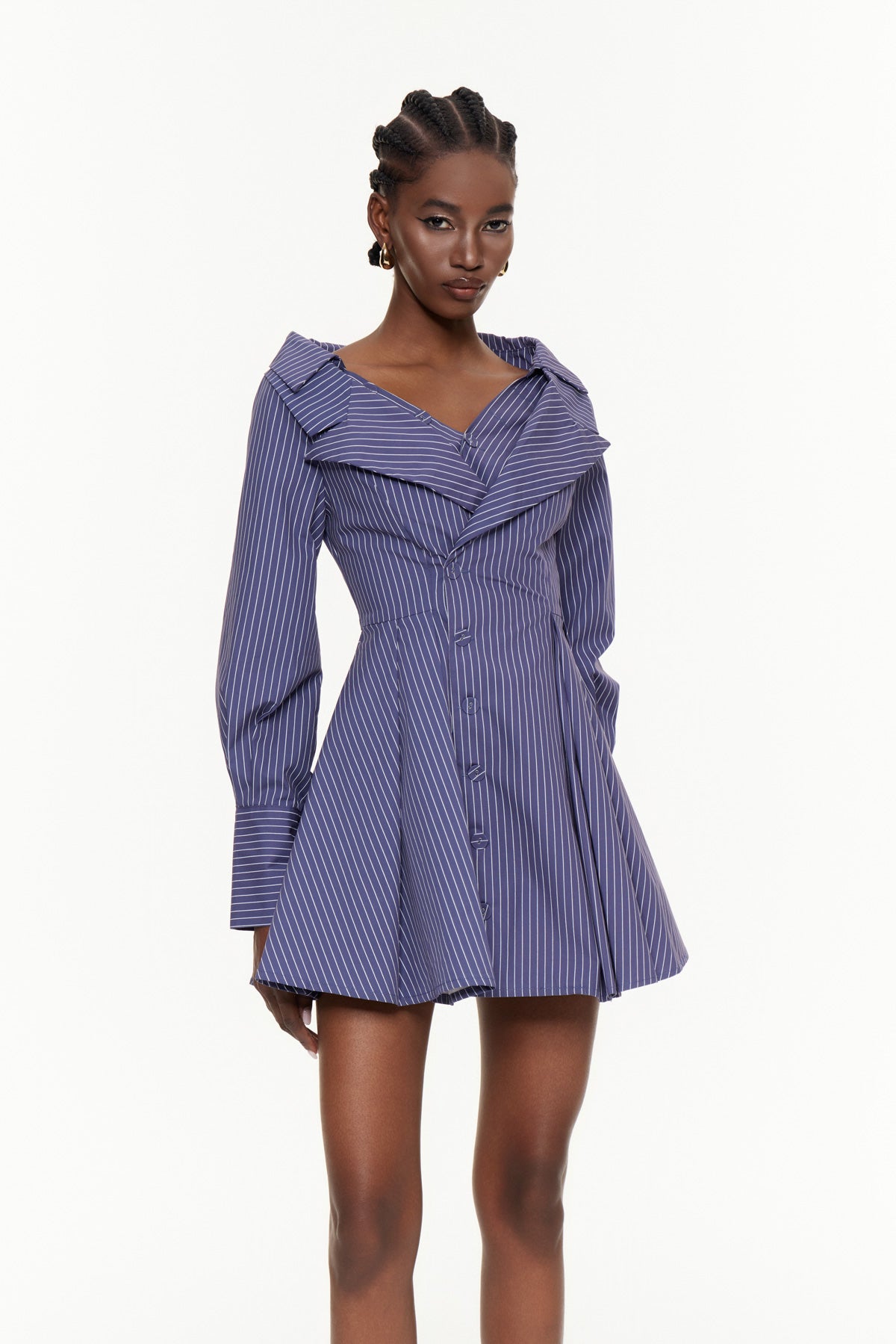 Egidio Off Shoulder Stripe Mini Shirt Dress