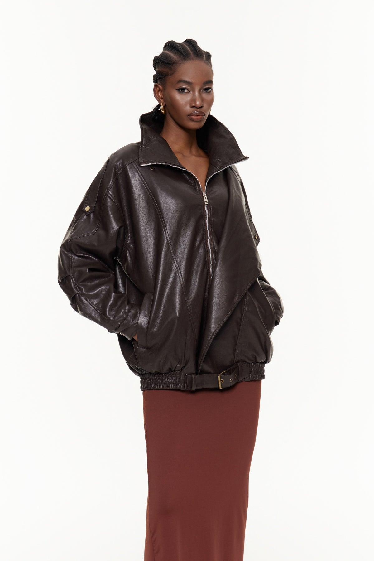 Egor Deconstruct Leather Jacket In Brown