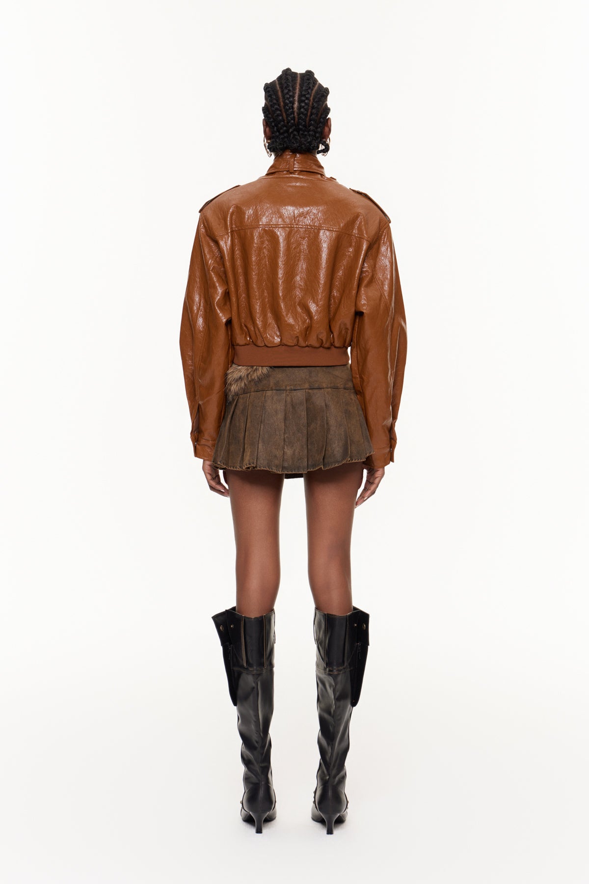 Eguzki Funnel Neck Crop Leather Jacket