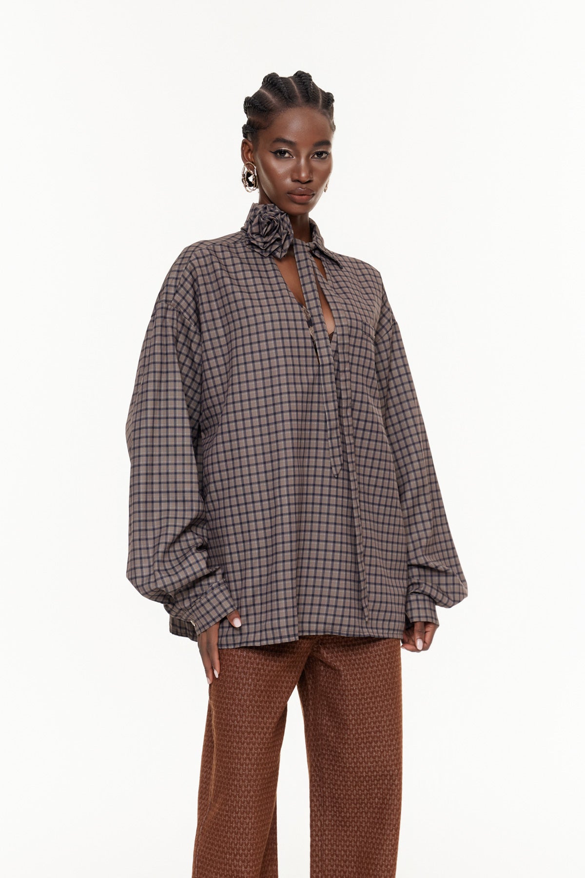 Eha Plunge Grid Flower Shirt