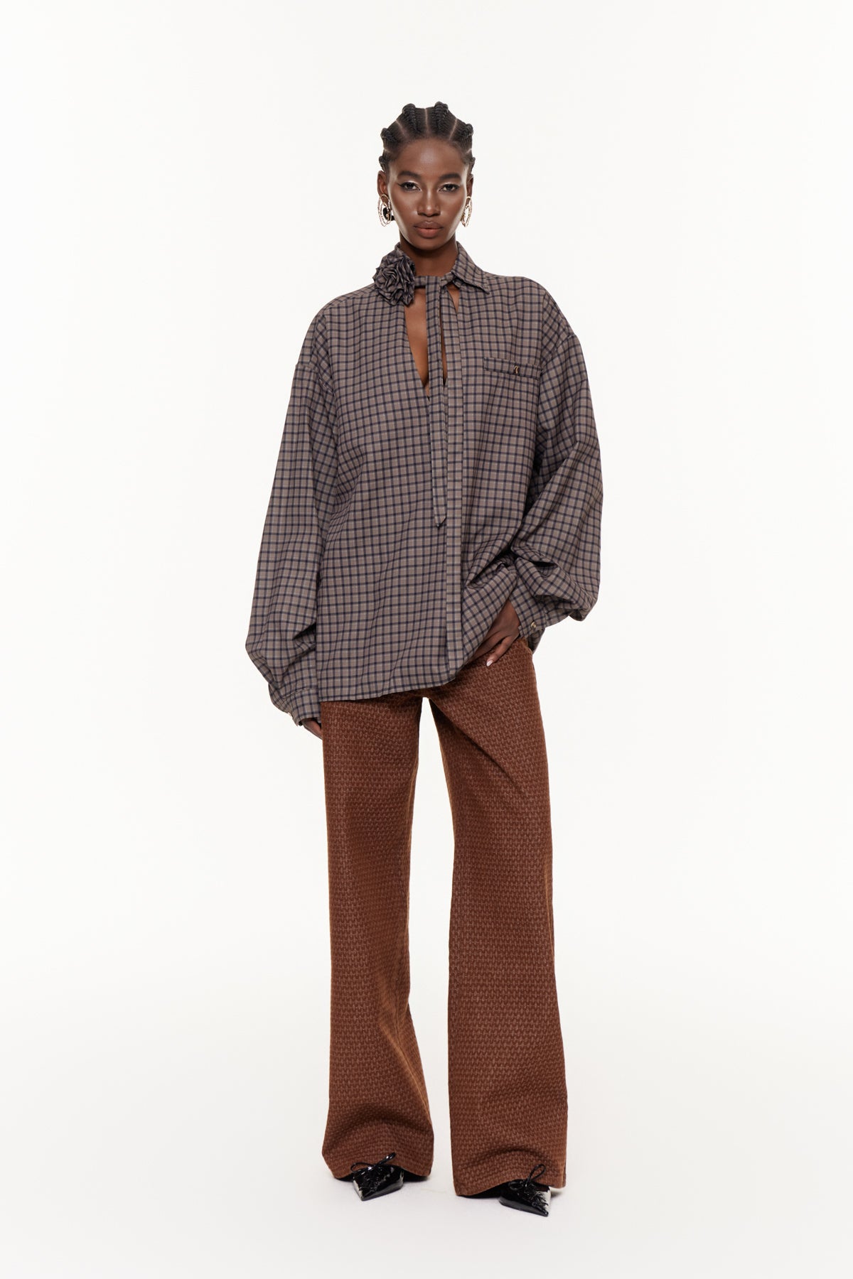 Eha Plunge Grid Flower Shirt