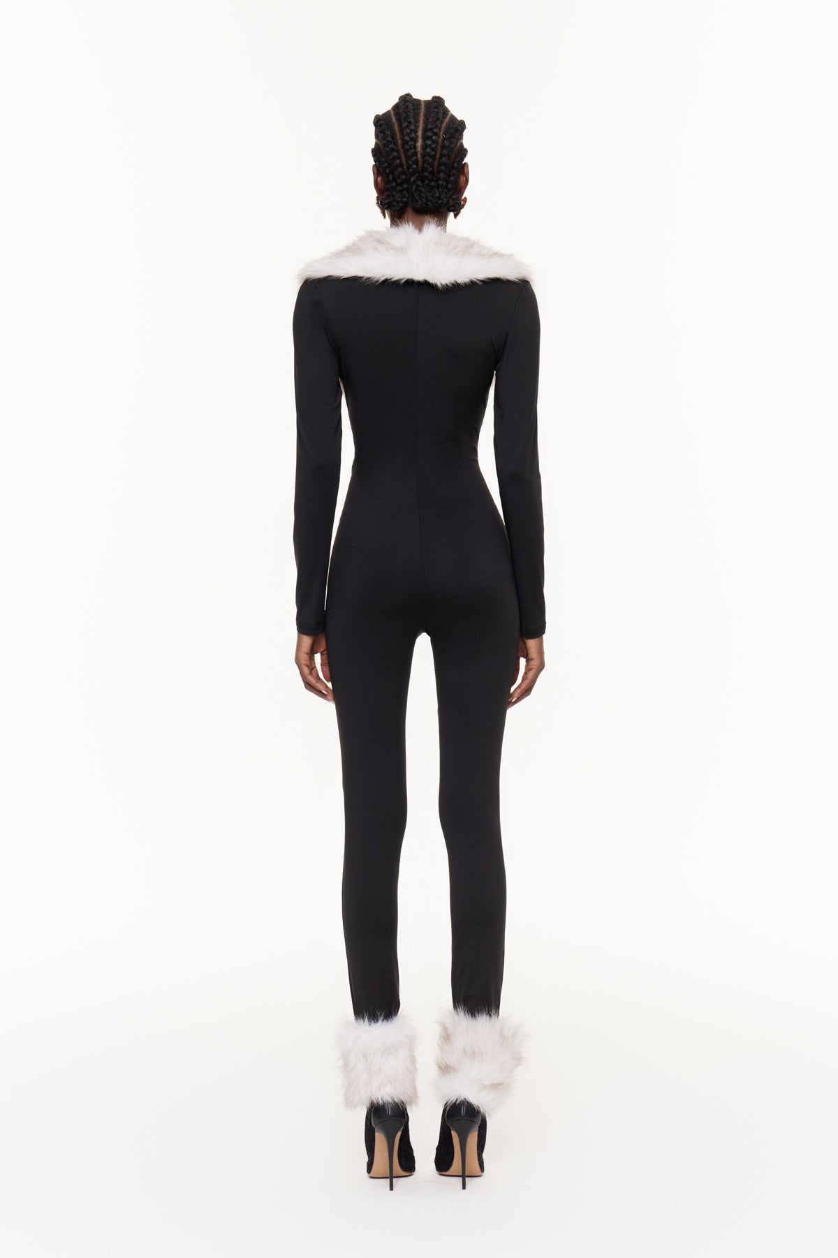 Eileifr Plunge Faux Fur Jumpsuit
