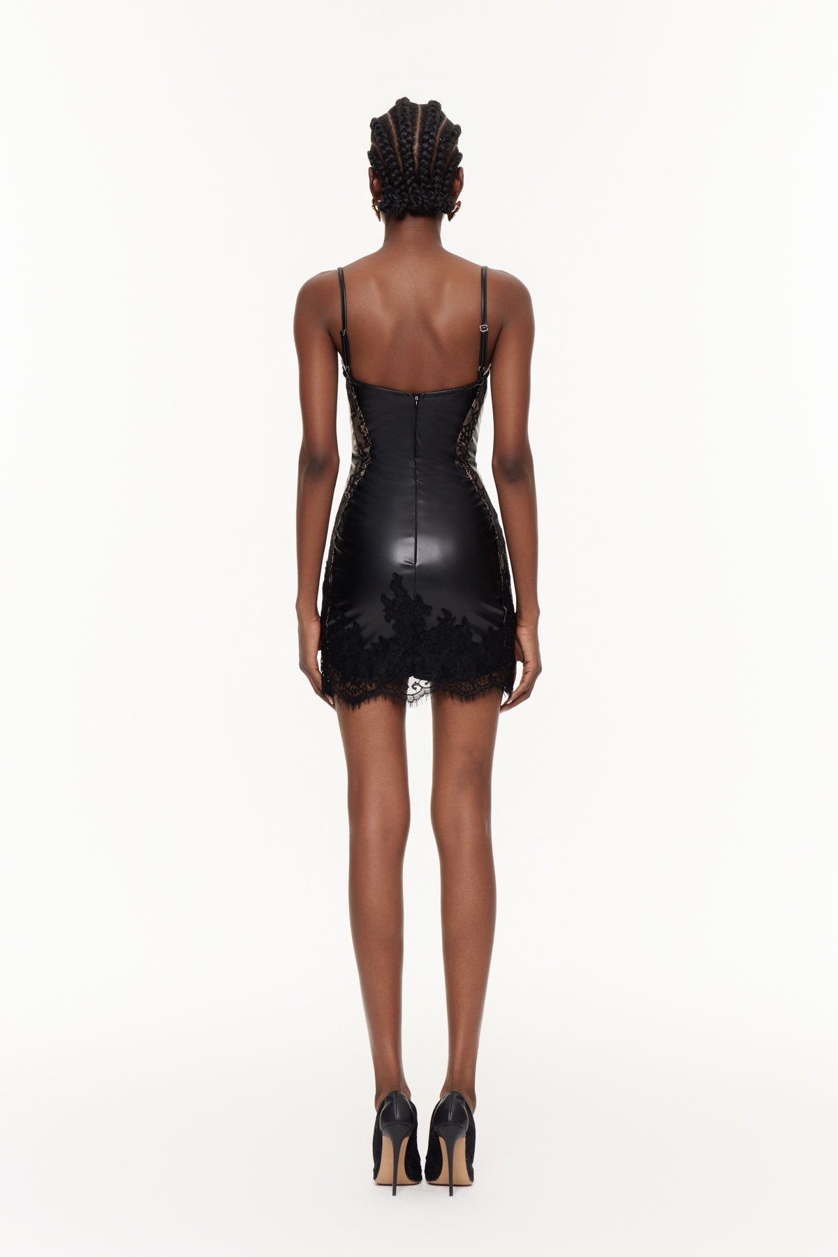 Eileithyia Lace Corset Leather Mini Dress