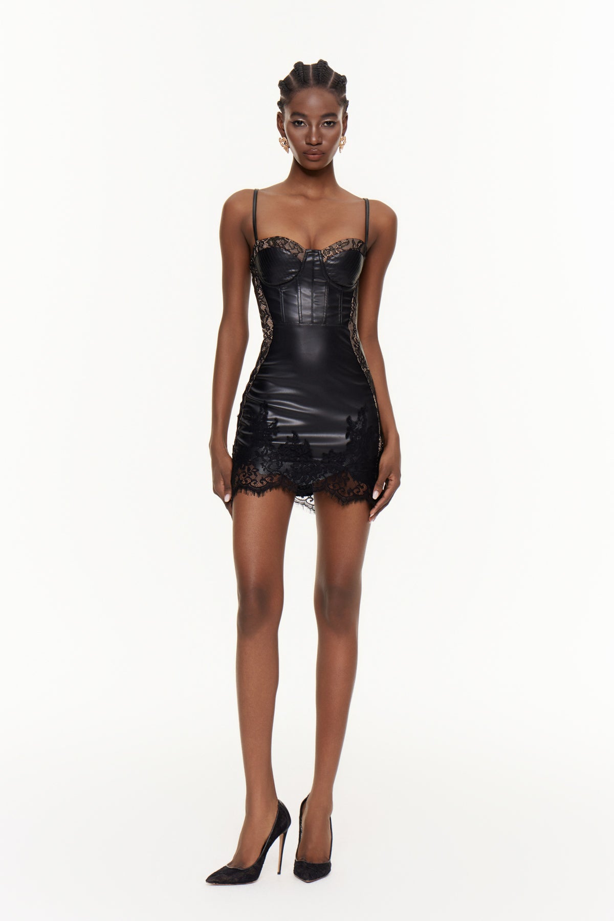 Eileithyia Lace Corset Leather Mini Dress