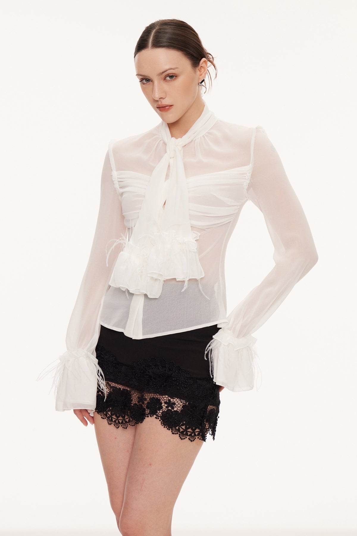 Eilionoir Tie Up Mesh Ruch Shirt