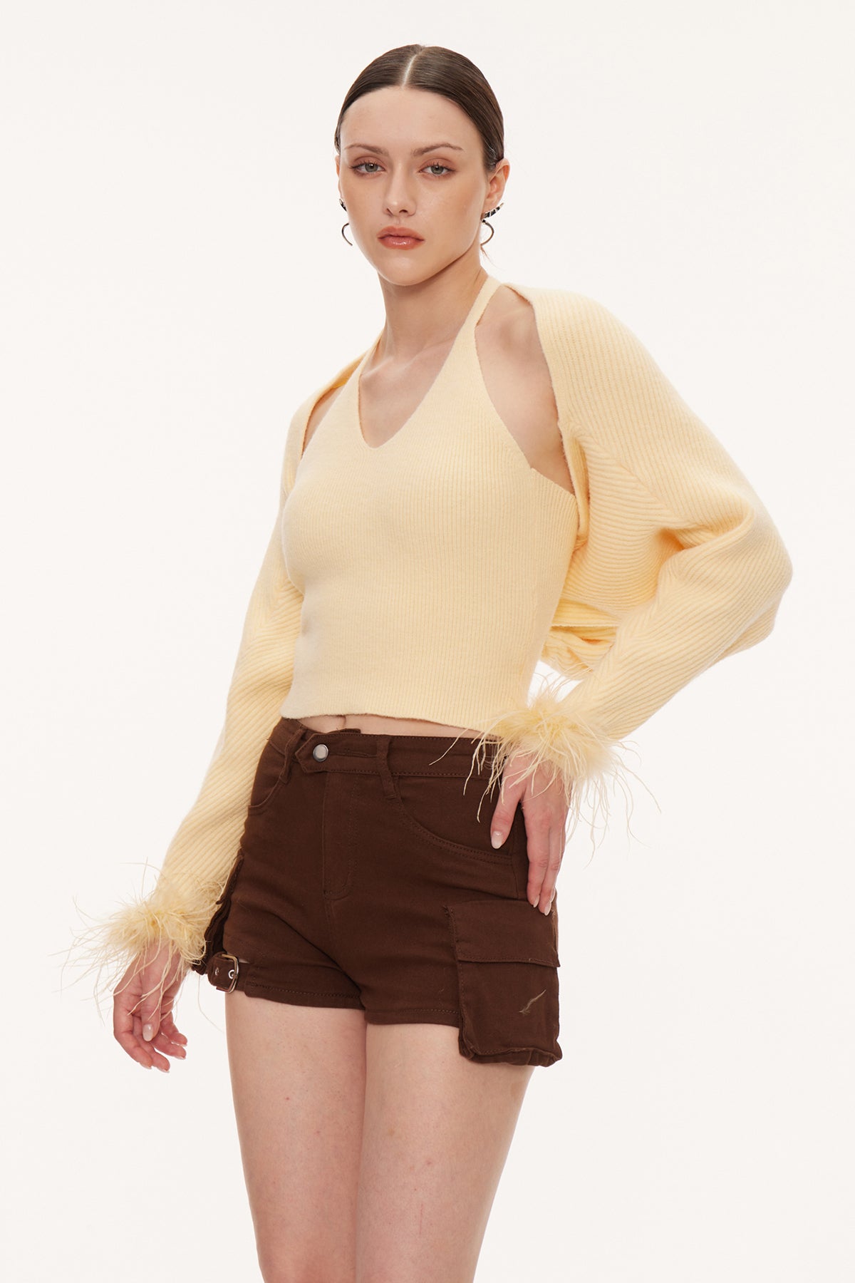 Eilon Feather Shawl Knit Top