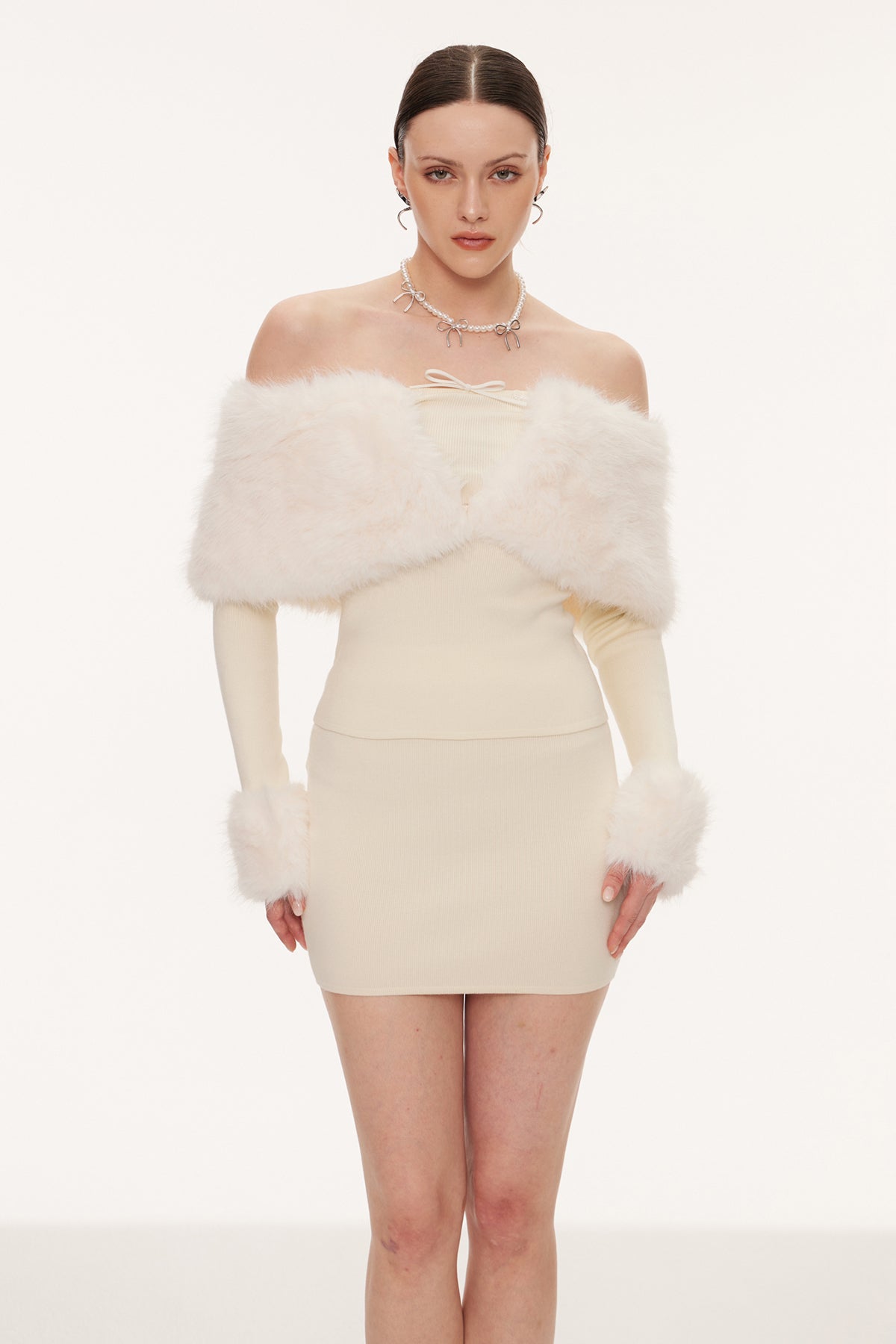 Eimante Off Shoulder Faux Fur Skirt Set