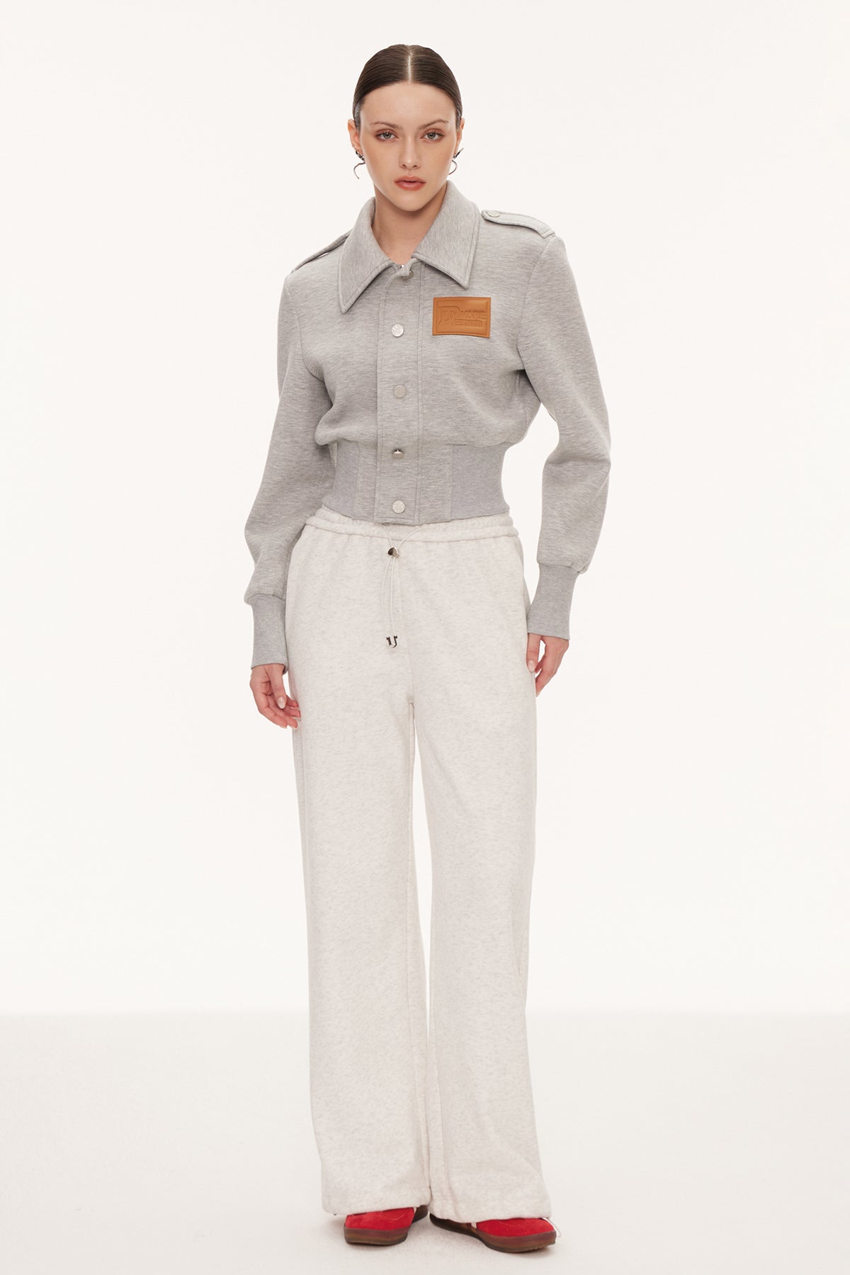 Eimear Lapel Crop Jacket In Grey