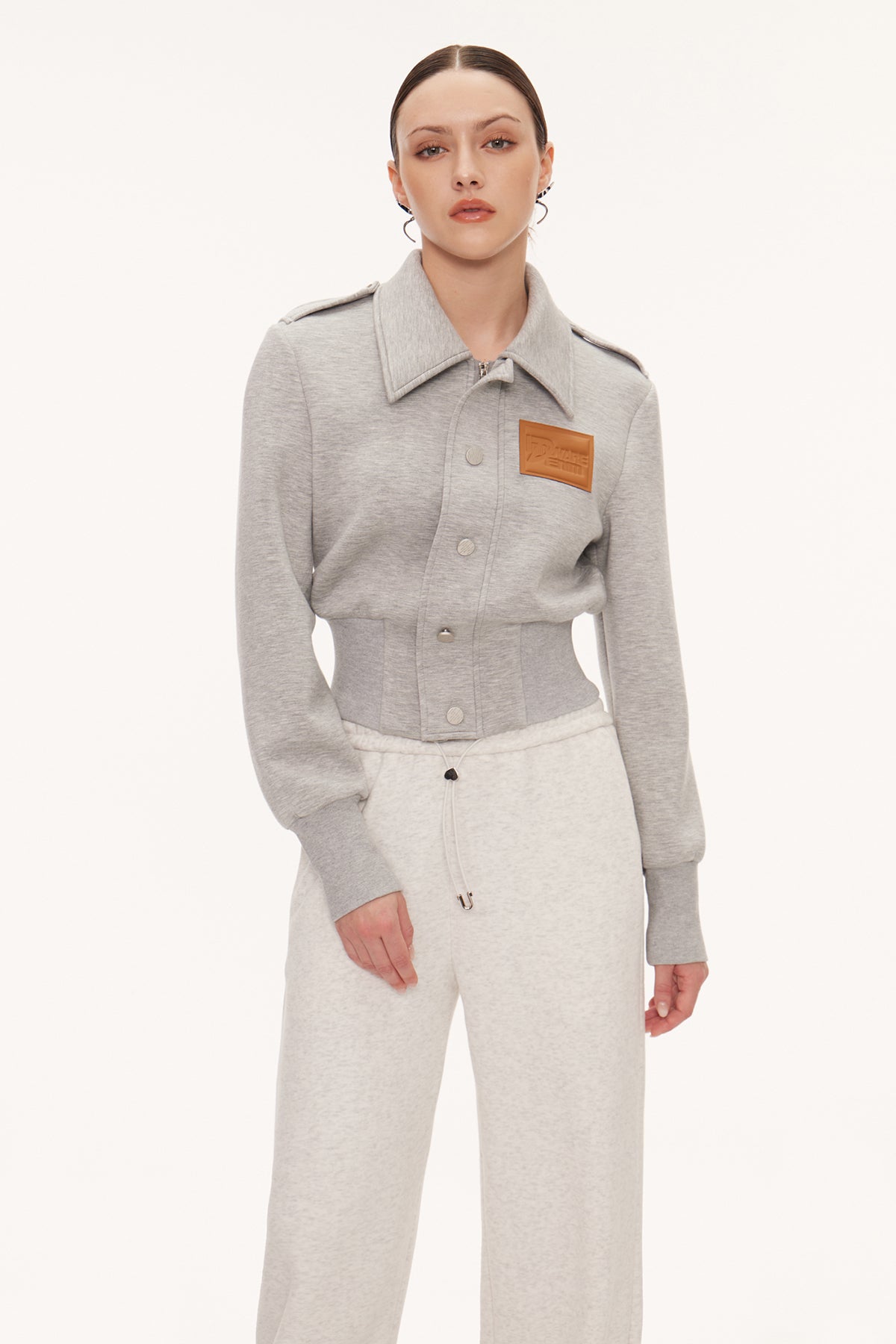 Eimear Lapel Crop Jacket In Grey