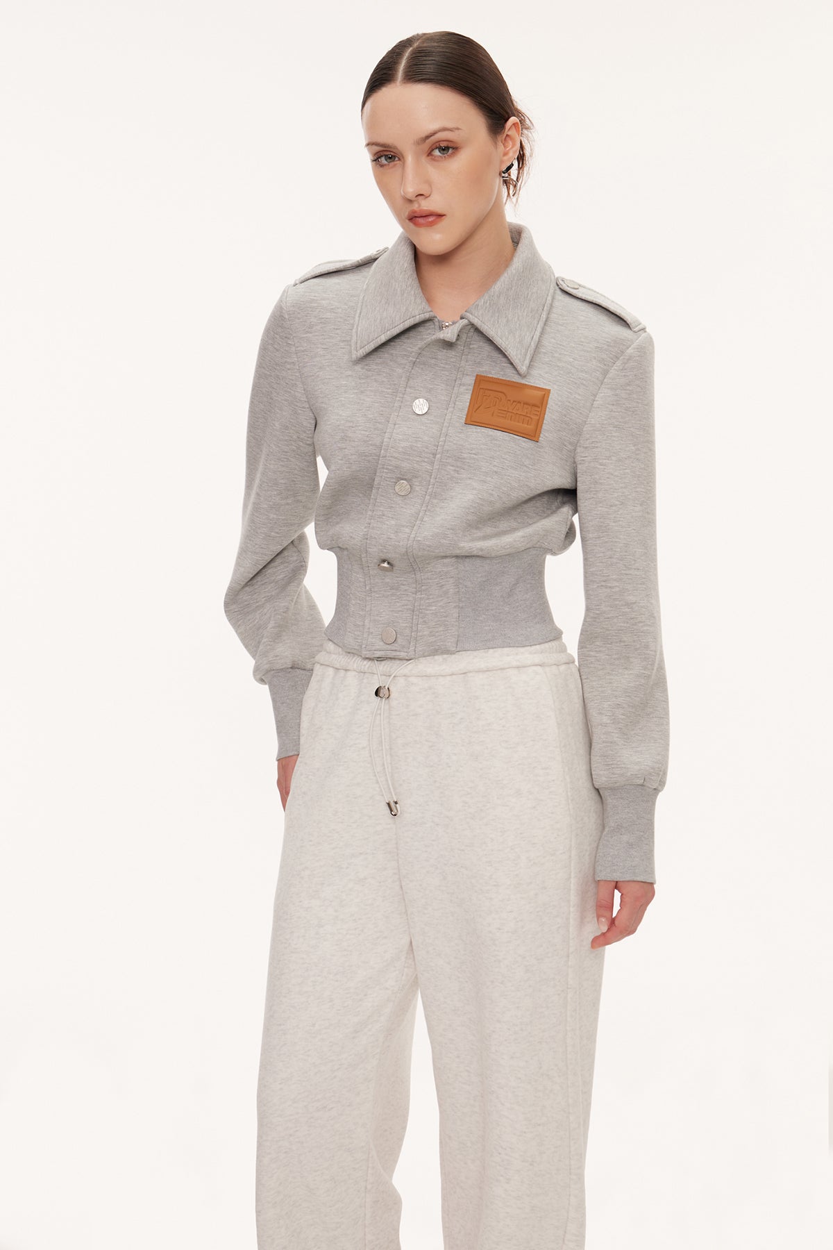 Eimear Lapel Crop Jacket In Grey