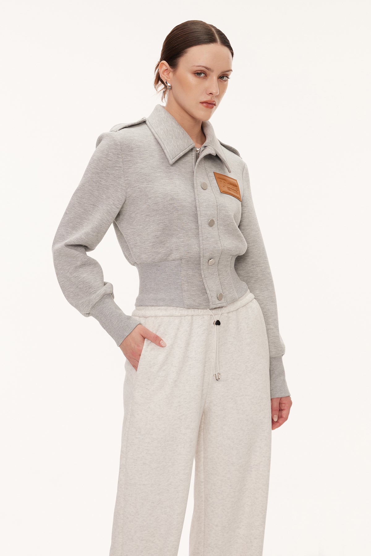 Eimear Lapel Crop Jacket In Grey