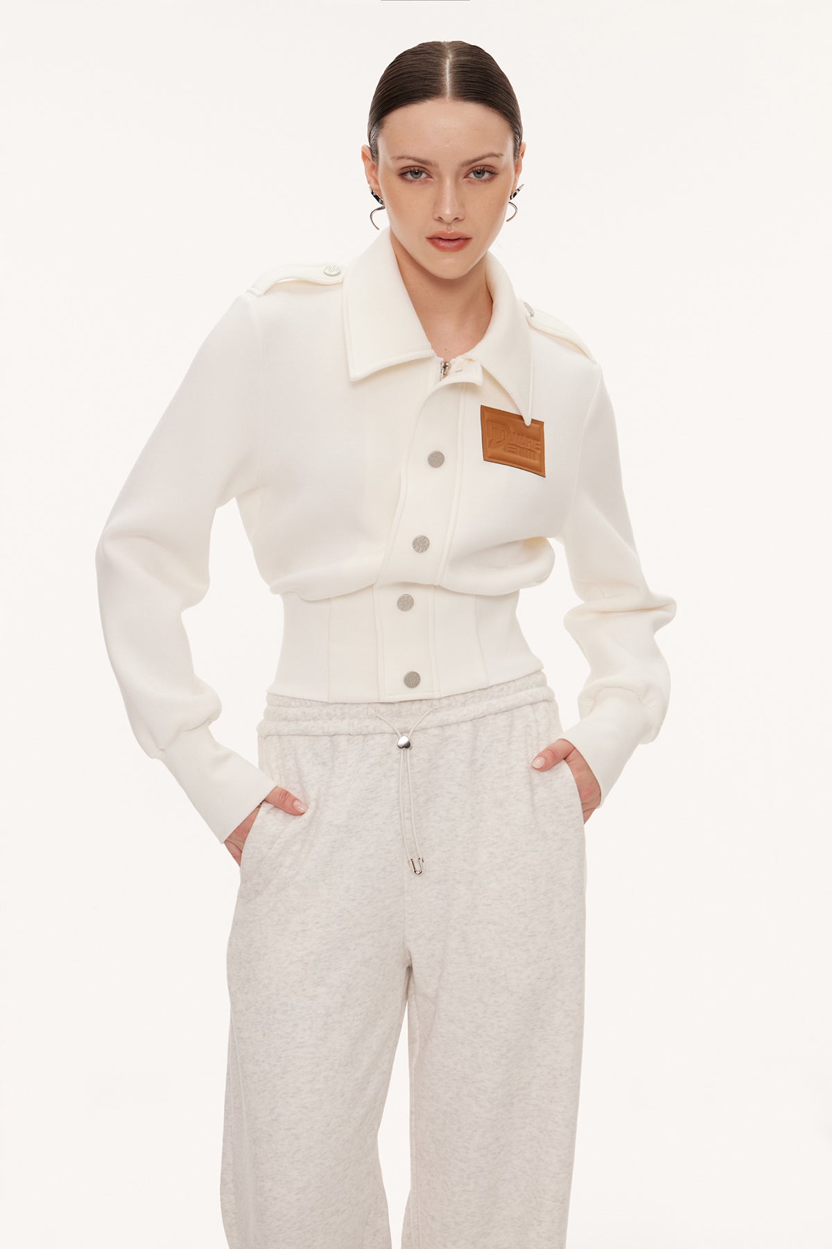 Eimear Lapel Crop Jacket In White