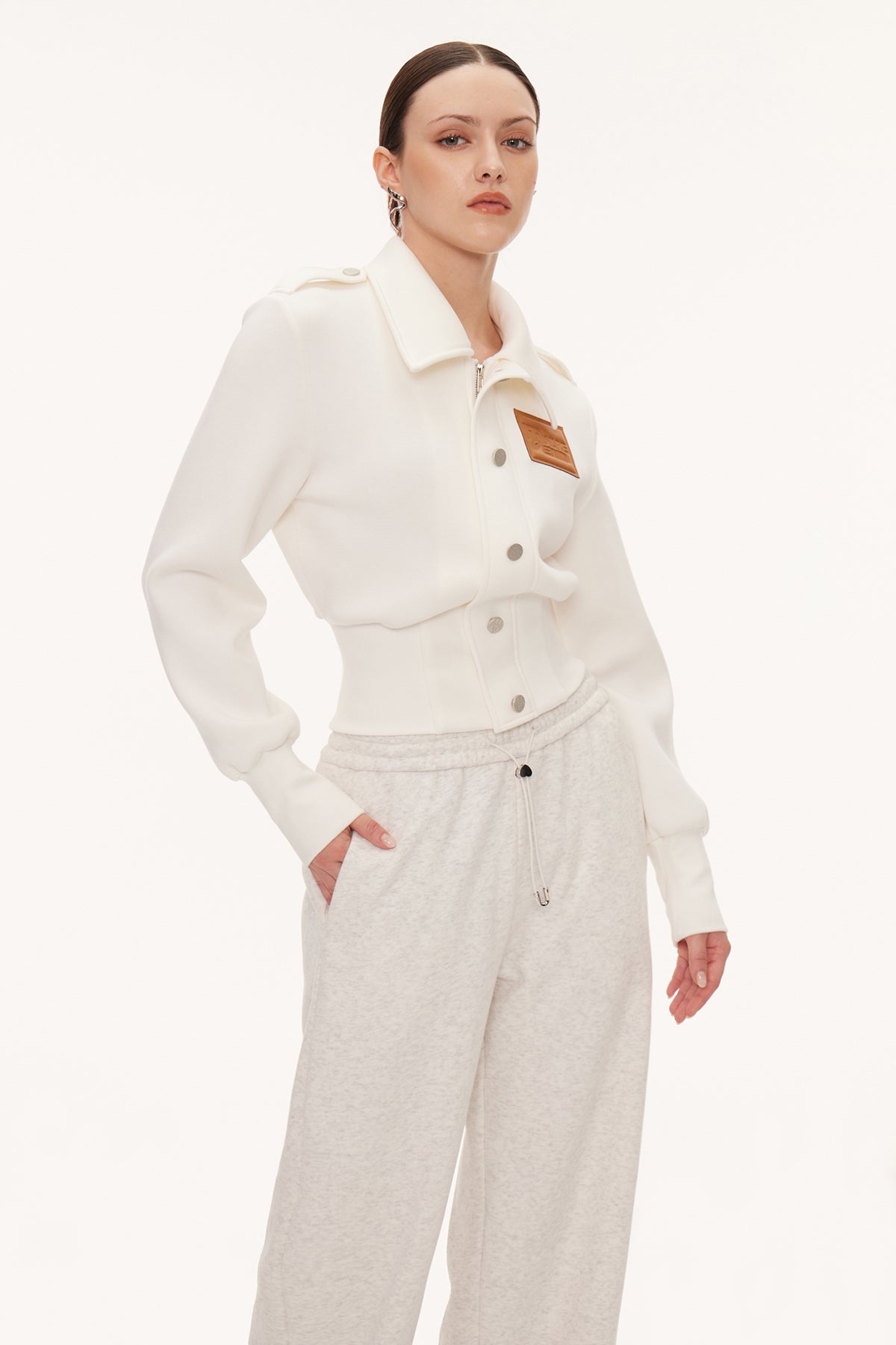 Eimear Lapel Crop Jacket In White