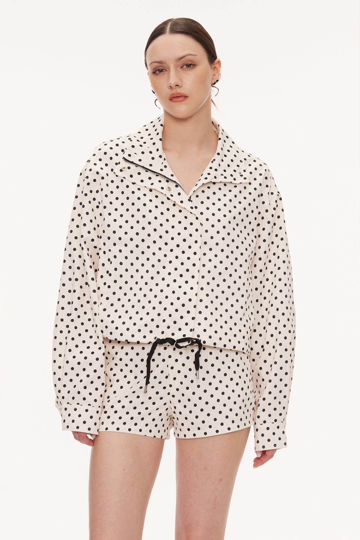 Eine Lapel Dot Pants Set