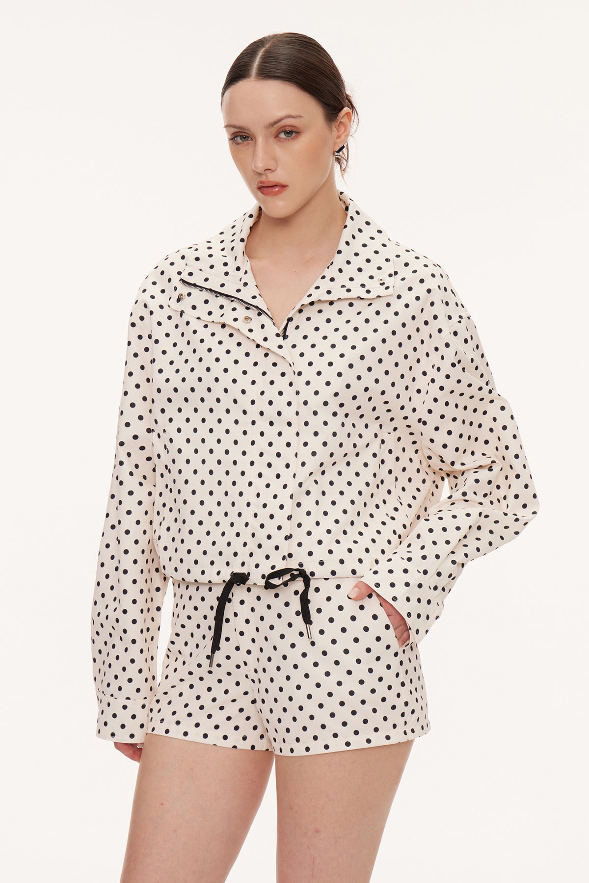 Eine Lapel Dot Pants Set