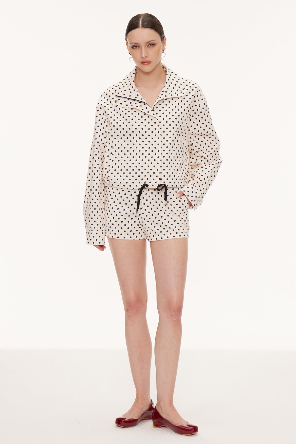 Eine Lapel Dot Pants Set