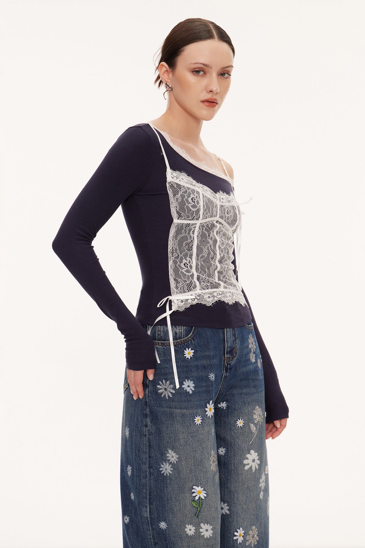 Eini One Shoulder Lace Top In Black