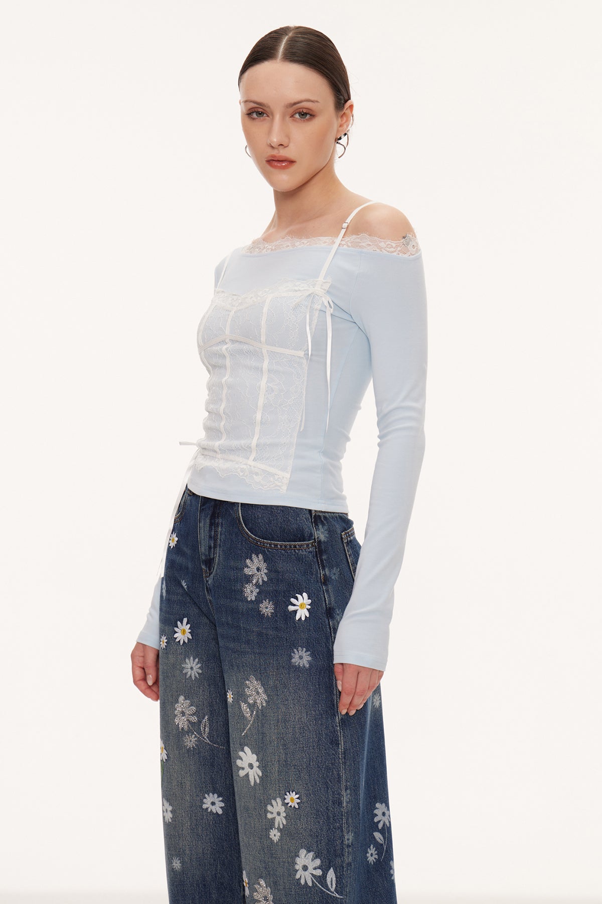 Eini One Shoulder Lace Top In Blue