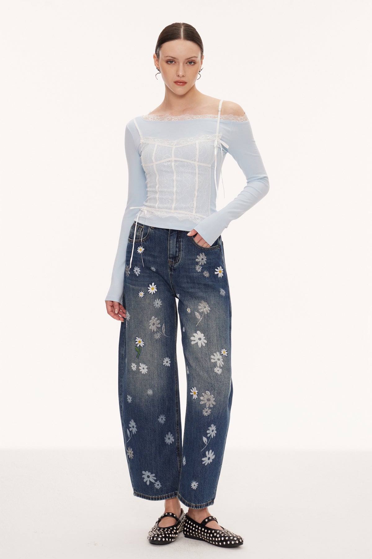 Eini One Shoulder Lace Top In Blue