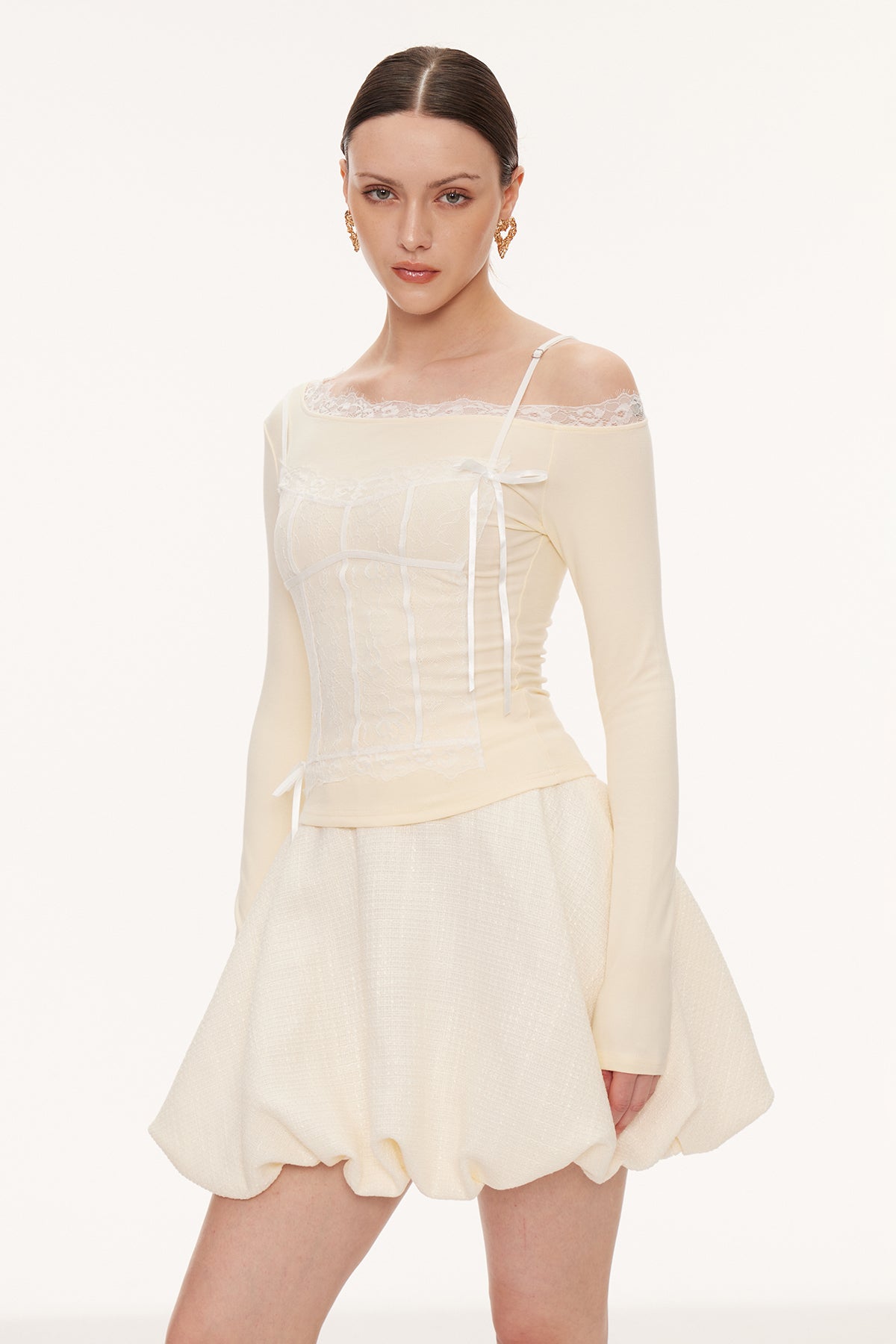 Eini One Shoulder Lace Top In Butter Yellow