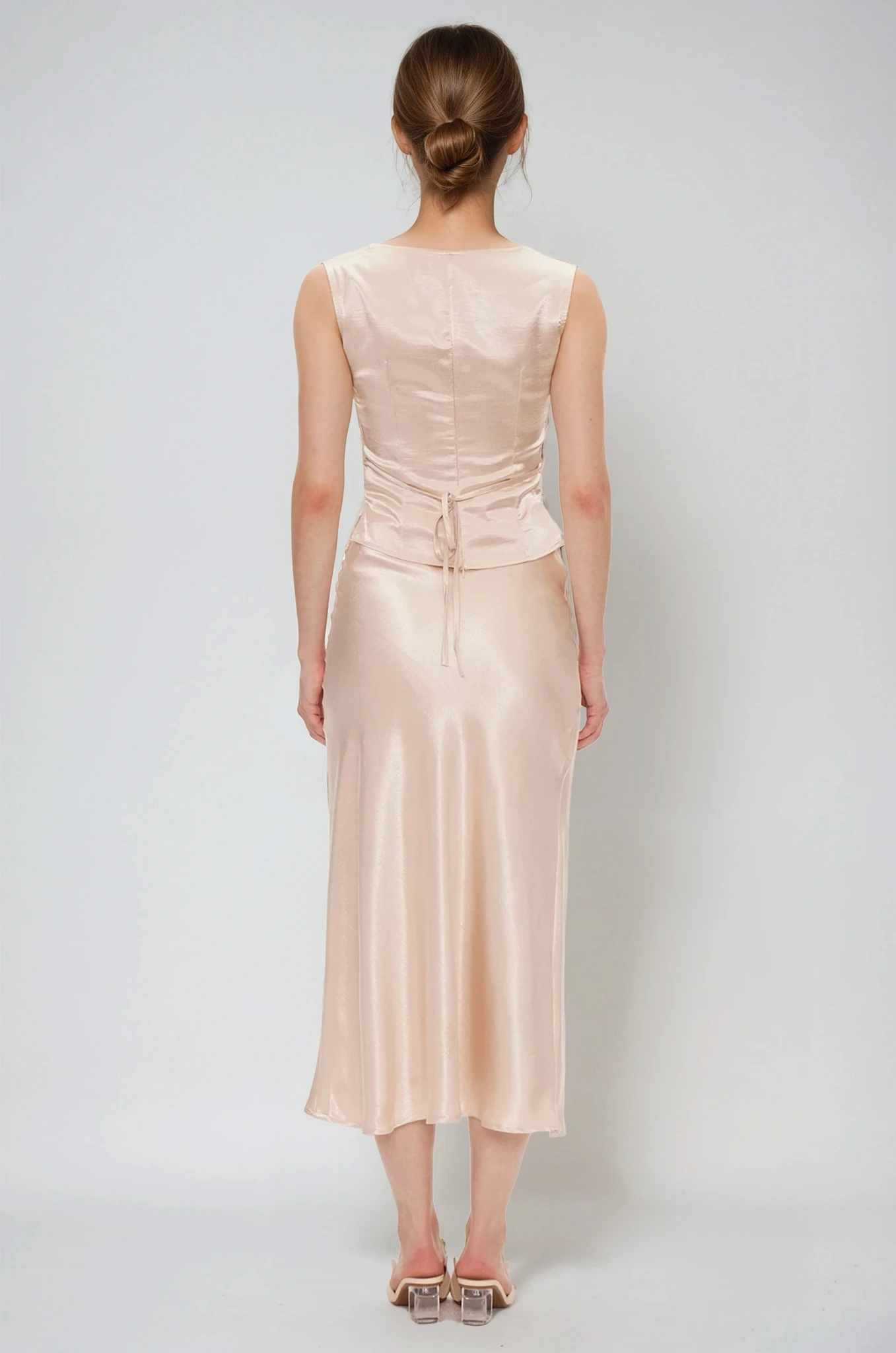 Einion Cowl Neck Lace Satin Skirt Set