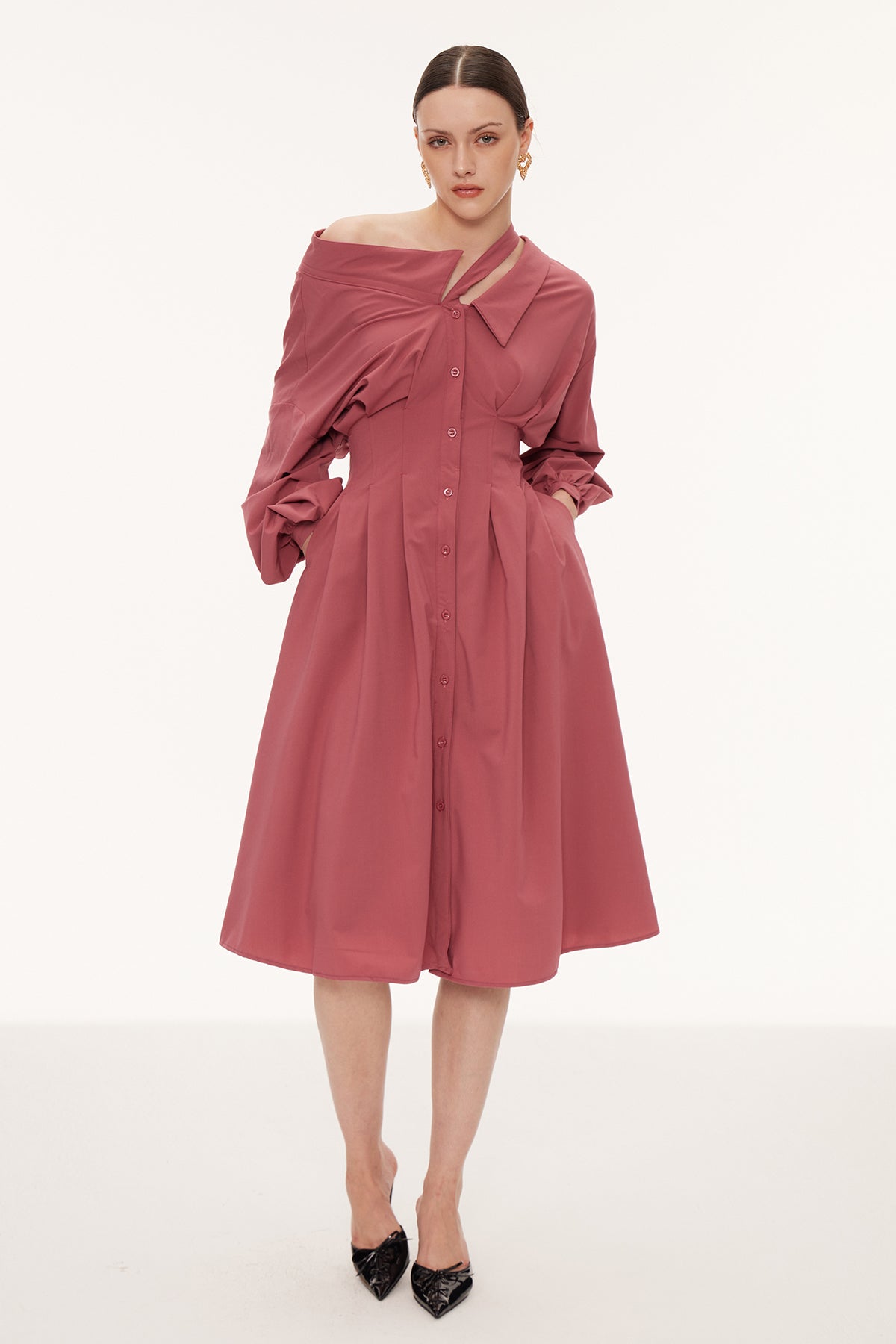 Eino Asymmetric Deconstruct Midi Dress