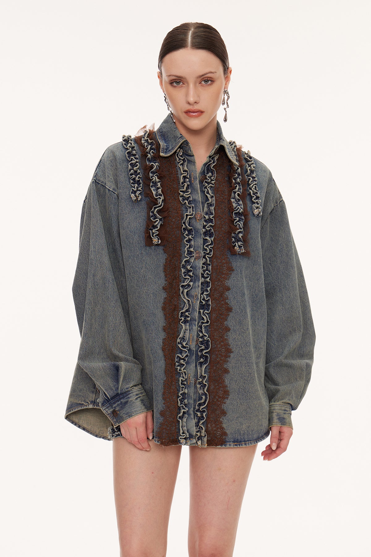 Eirenaios Ruffle Denim Skirt Set