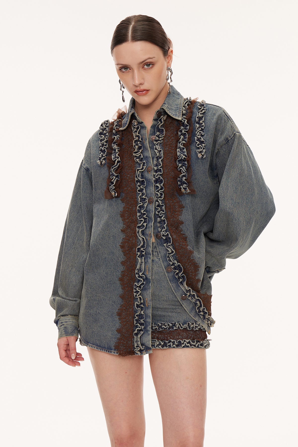 Eirenaios Ruffle Denim Skirt Set